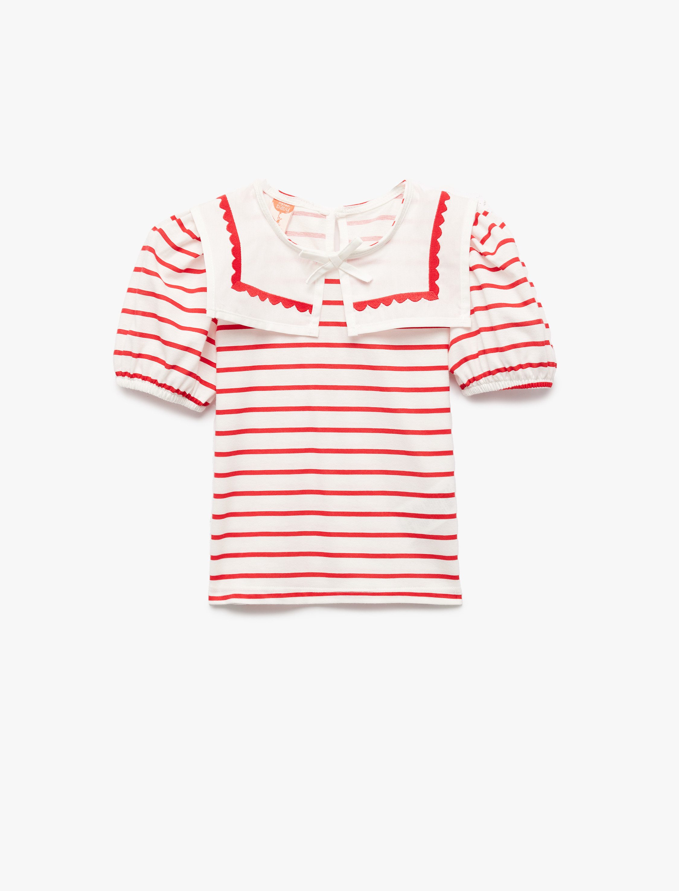 Koton T-Shirt Koton Gestreiftes T-Shirt Mit Peter-Pan-Kragen