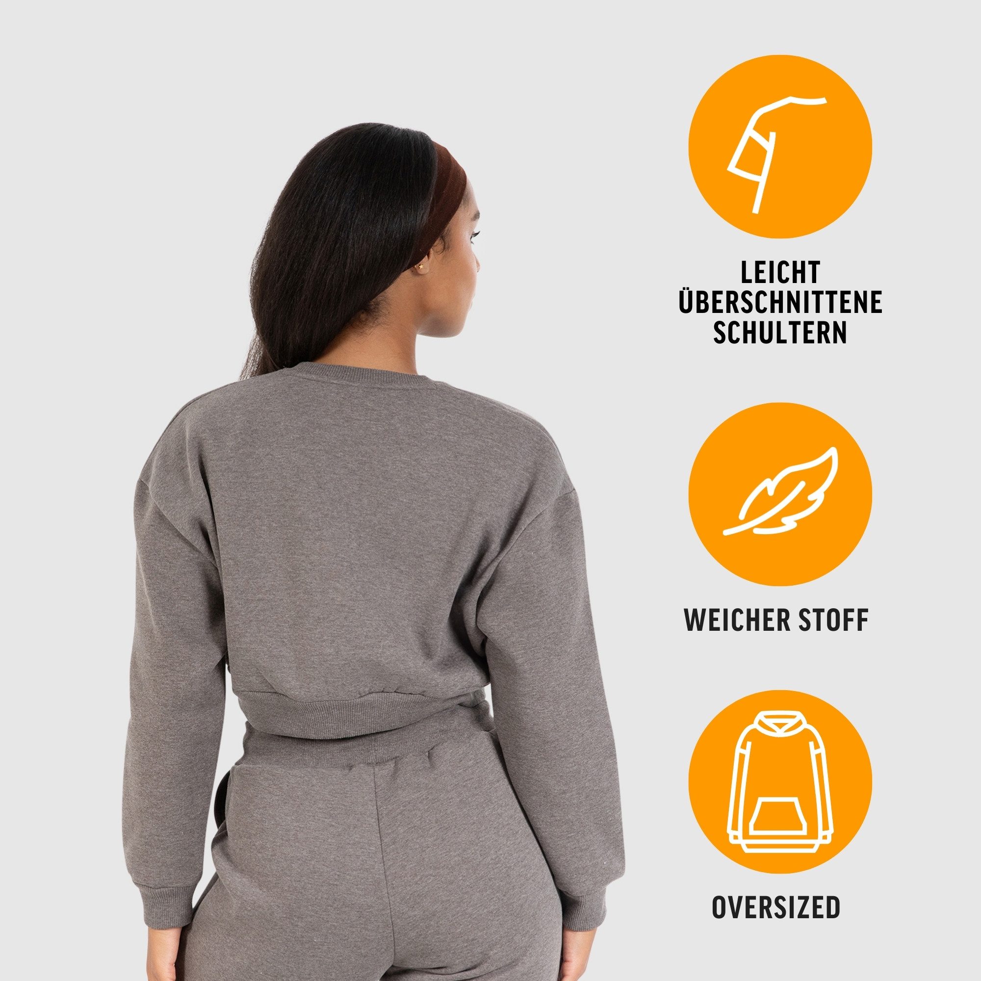 Smilodox Sweatshirt Amelia, Oversize Crop Pullover Langarmshirt Sport Freizeit Streetwear Relaxed Fit Hochwertiger Sweater Metallabel Lässig Atmungsaktiv