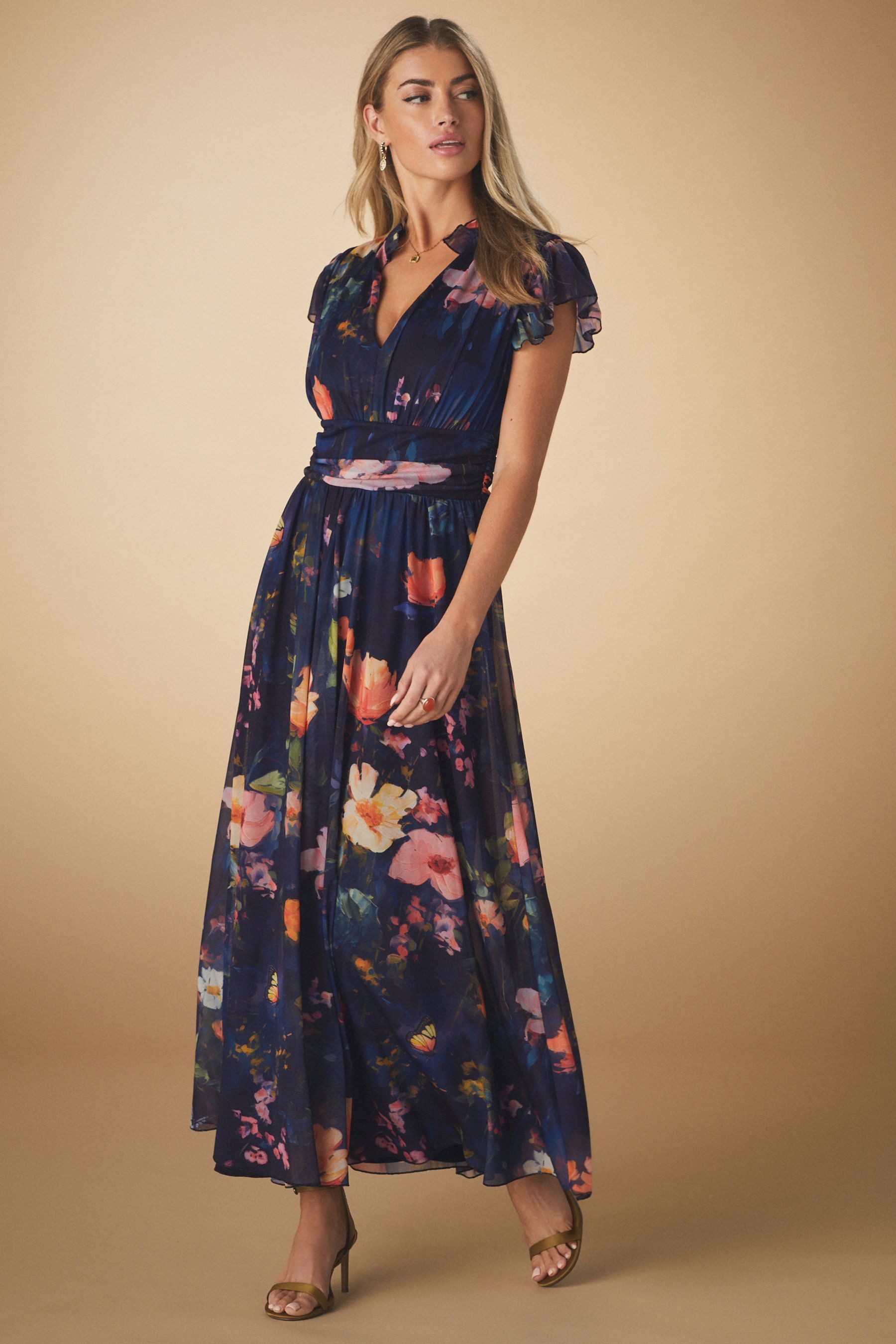 Next Midikleid Plissiertes Mesh-Midikleid mit V-Ausschnitt (1-tlg) – Bild 5 von 5