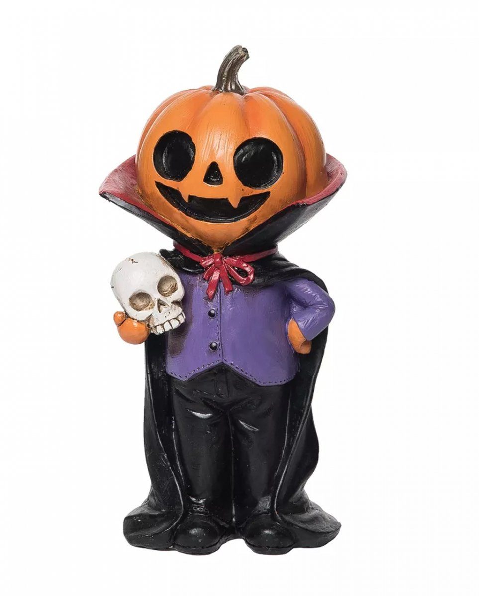 Horror-Shop Dekofigur Kürbis Vampirbaron mit Totenschädel Figur 21 cm