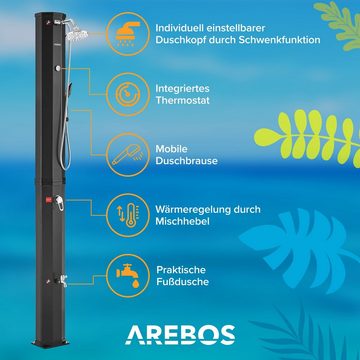 Arebos Solardusche 60 L, mit Handbrause & Thermometer, Wassertemperatur bis zu 60°C (Schwarz)