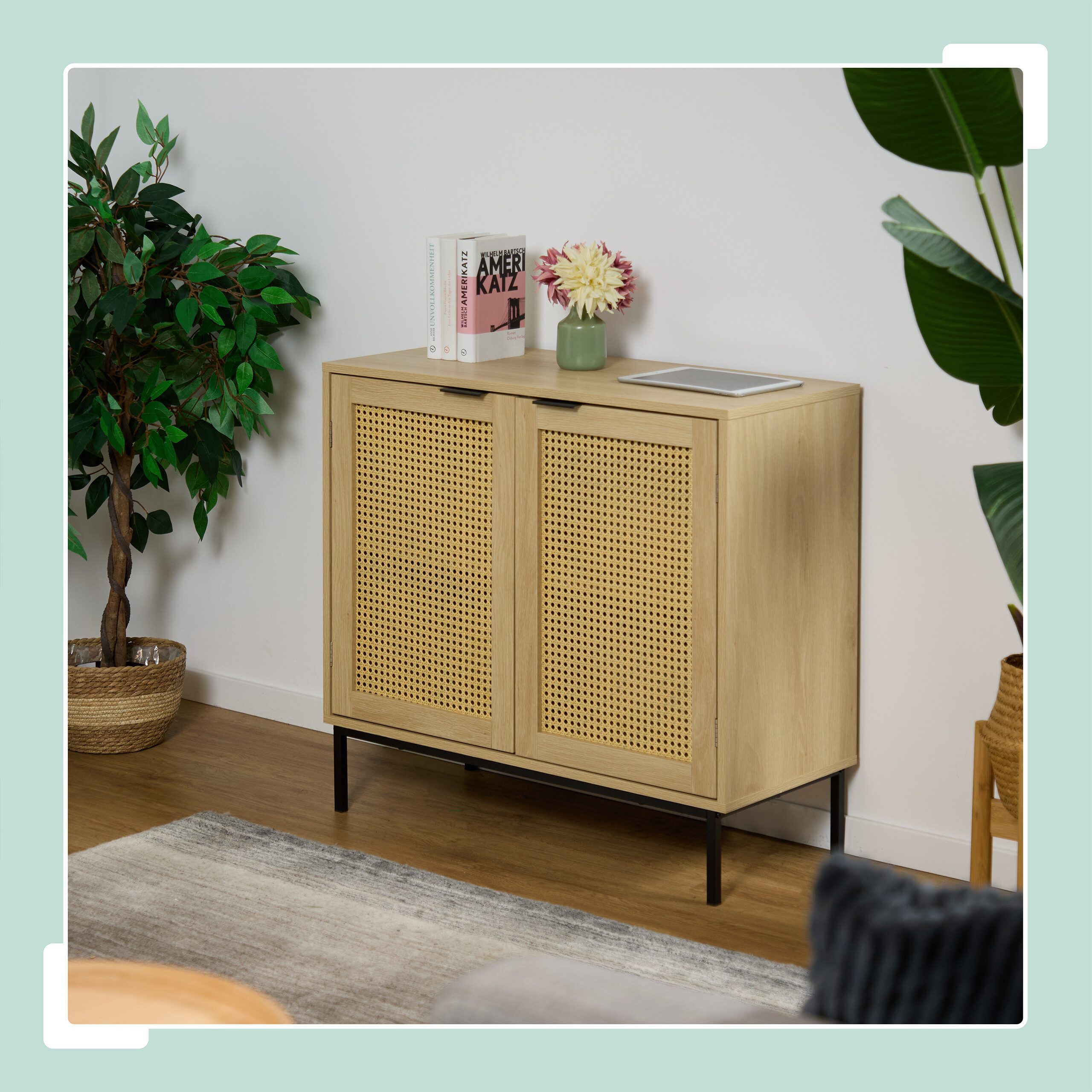relaxdays Sideboard mit 2 Rattan Türe günstig online kaufen