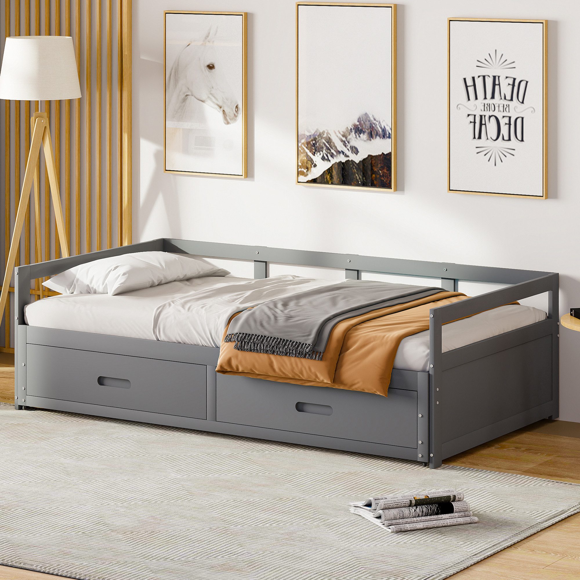HAUSS SPOLE Schlafsofa Schlafsofa Holzbett Schiebebett Kinderbett Einzelbett Doppelbett, 90/180*200 cm 1 Teile, mit Schubladen und Lattenrosten, Kiefernbett mit Stauraum