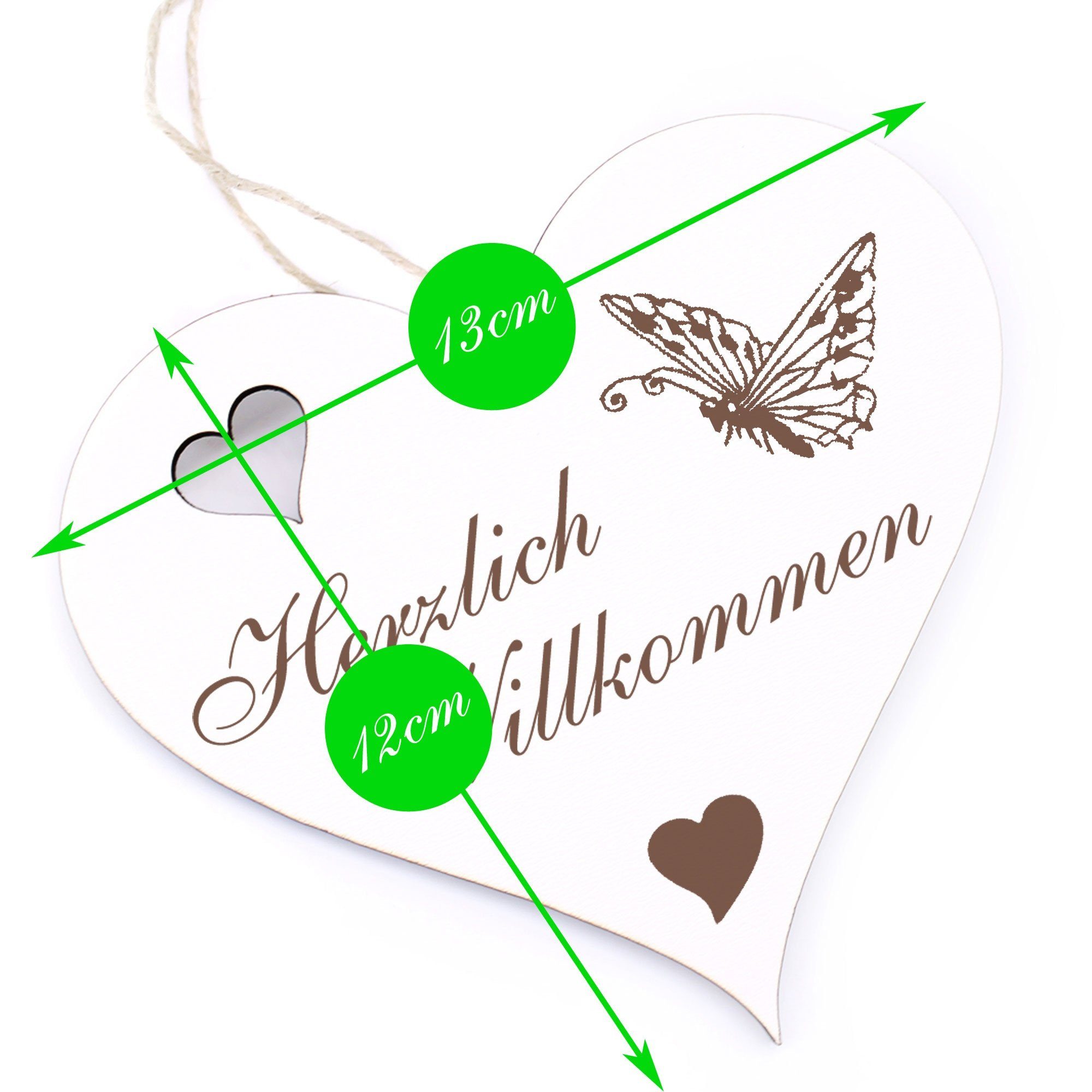 Herzlich - - Schmetterling Dekolando Willkommen Hängedekoration fliegender 13x12cm