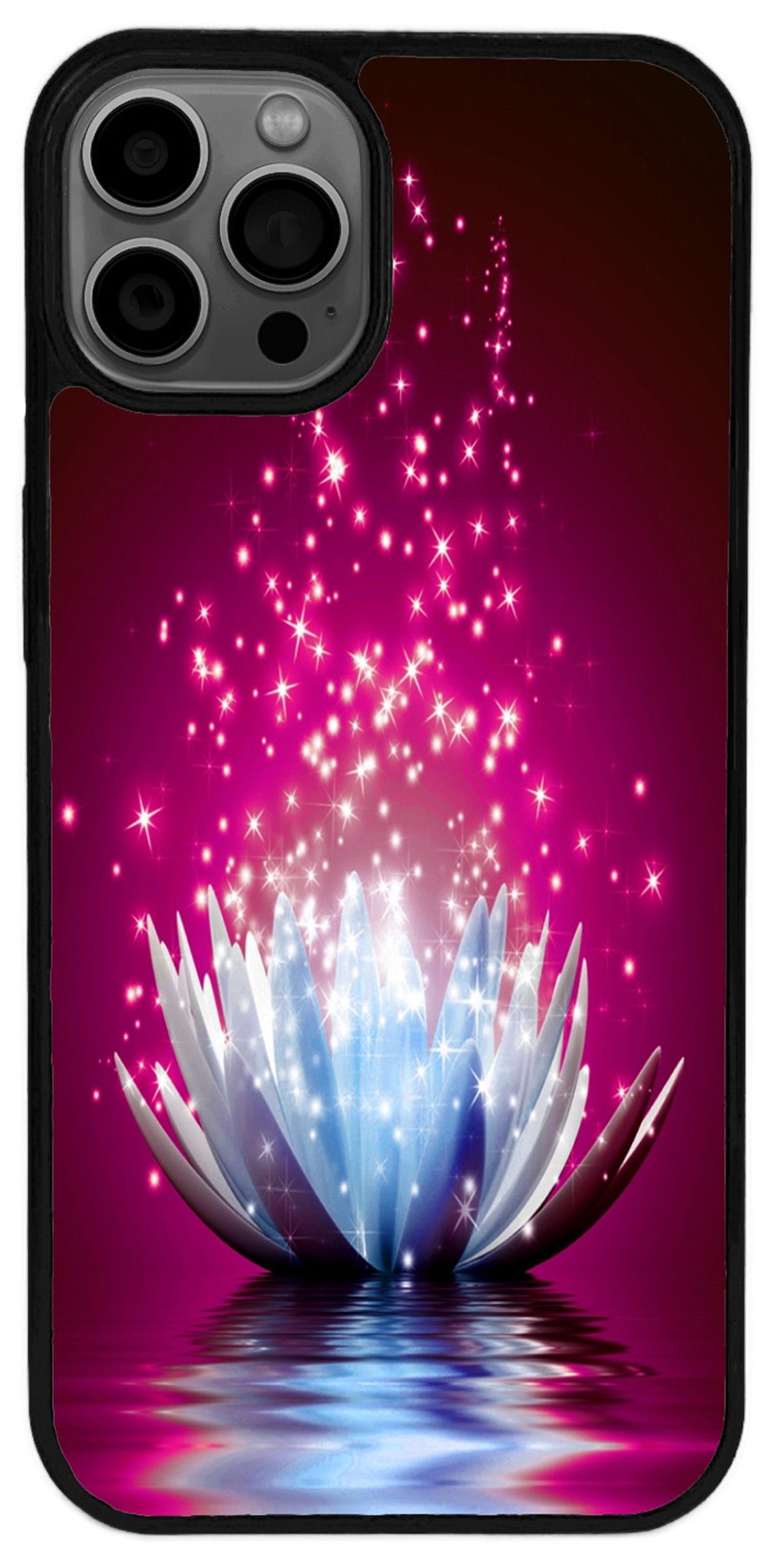 Traumhuelle Handyhülle TPU HÜLLE Silikon MOTIV 255 Case Cover Schutzhülle Backcover Etui 5G, Blume Lotus Lila Handy Bumper Smartphone Rückschale Schwarz