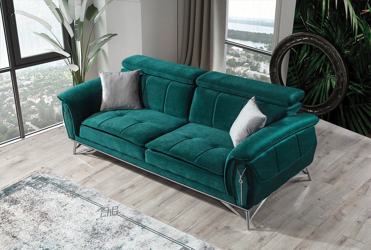 Villa Möbel Sofa Sky, 1 Stk. 2-Sitzer, Quality Made in Turkey, Luxus-Microfaser (100% Polyester) Smaragdgrün