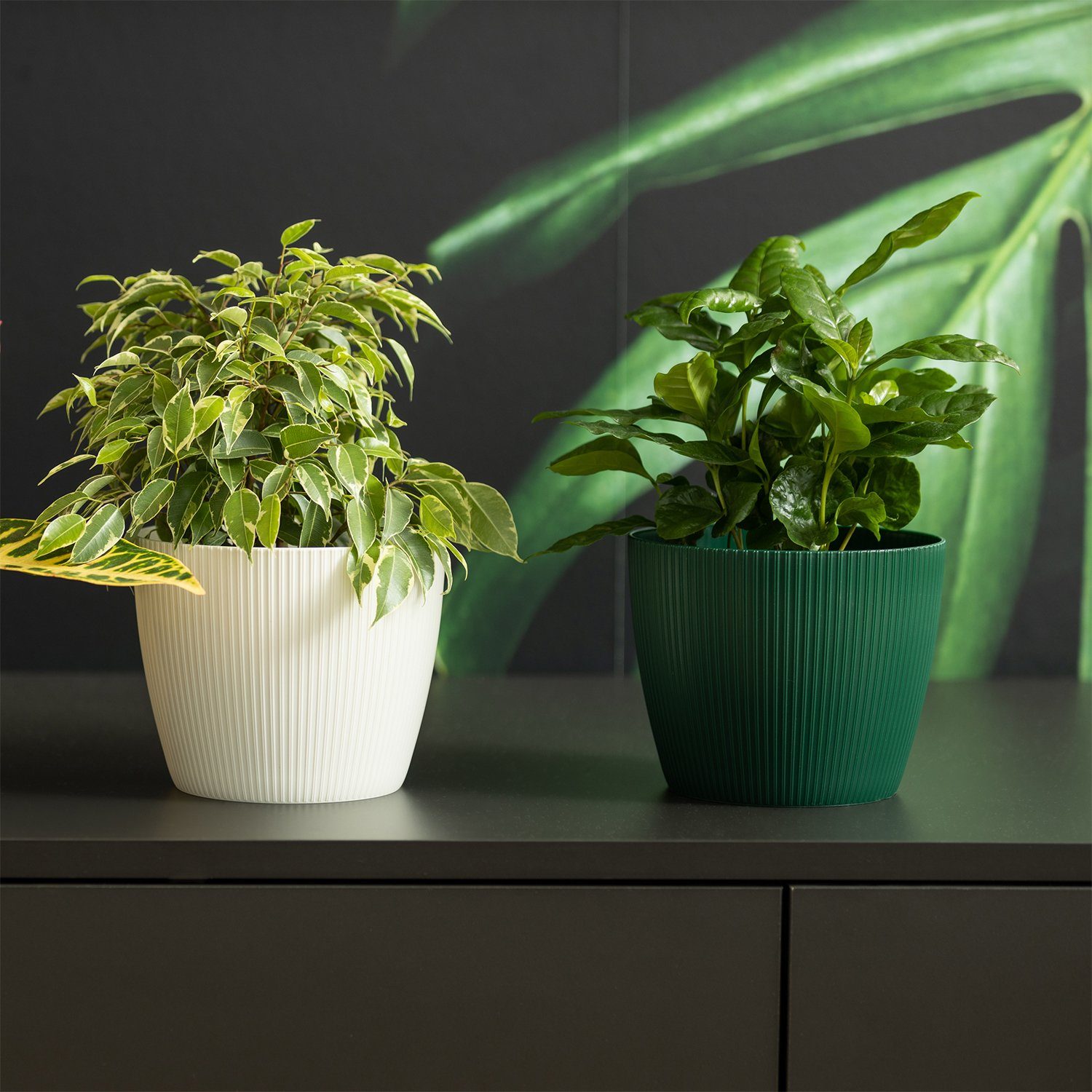KAGM Blumentopf Übertopf Pflanztopf Rillenoptik Kunststoff UV-beständig – Bild 3 von 3
