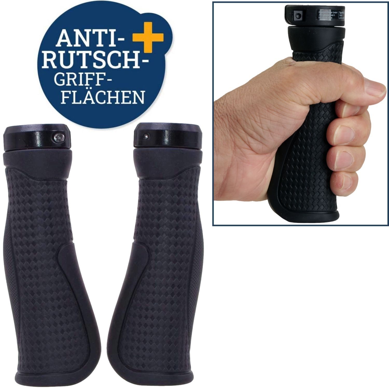 Diedrich Filmer GmbH Fahrradlenkergriff Fahrrad-Griffe Ergonomisch Gummi Schraubgriffe (2x Lenkergriffe, 2-St., Set), Set 140mm Lenker-Griffe Ergo Antirutsch Lenkergriffe Fahrradgriffe