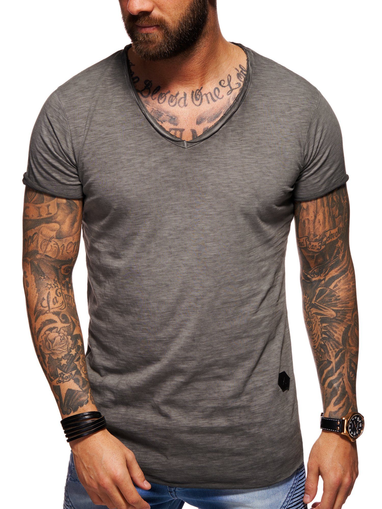 behype T-Shirt für Herren mit V-Ausschnitt aus 100% Baumwolle V-Neck Shirt günstig online kaufen