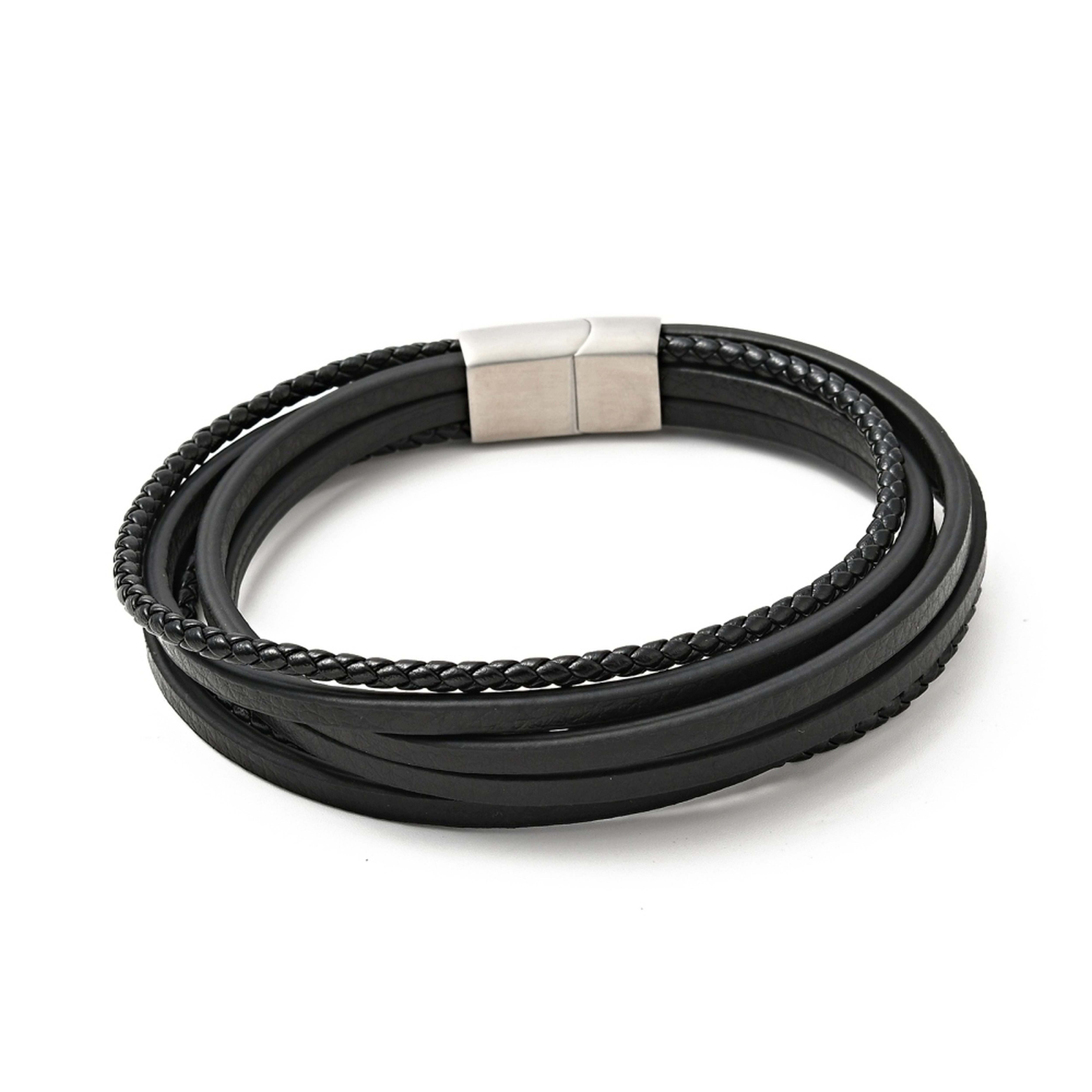 Lebensquelle Plus Armband Lederarmband Herren mehrreihig — Rindsleder, 25,5 cm, Magnetverschluss