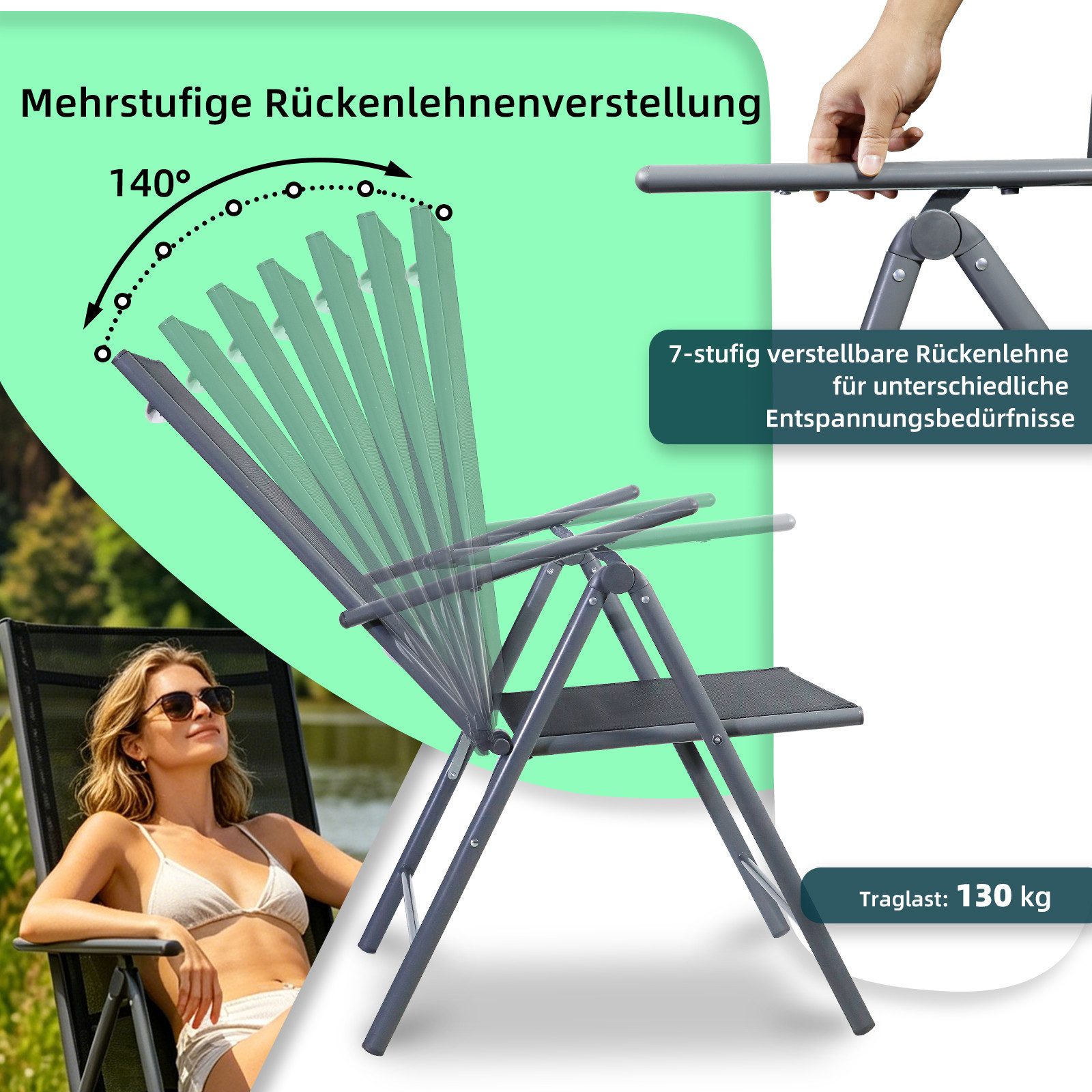 CCLIFE Klappstuhl Gartenstühle Balkonstühle Alu Gartenstuhl Klappstuhl Camping, 2er Set
