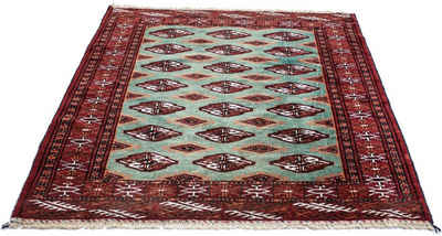 Wollteppich Turkaman Teppich handgeknüpft türkis, morgenland, rechteckig, Höhe: 6 mm