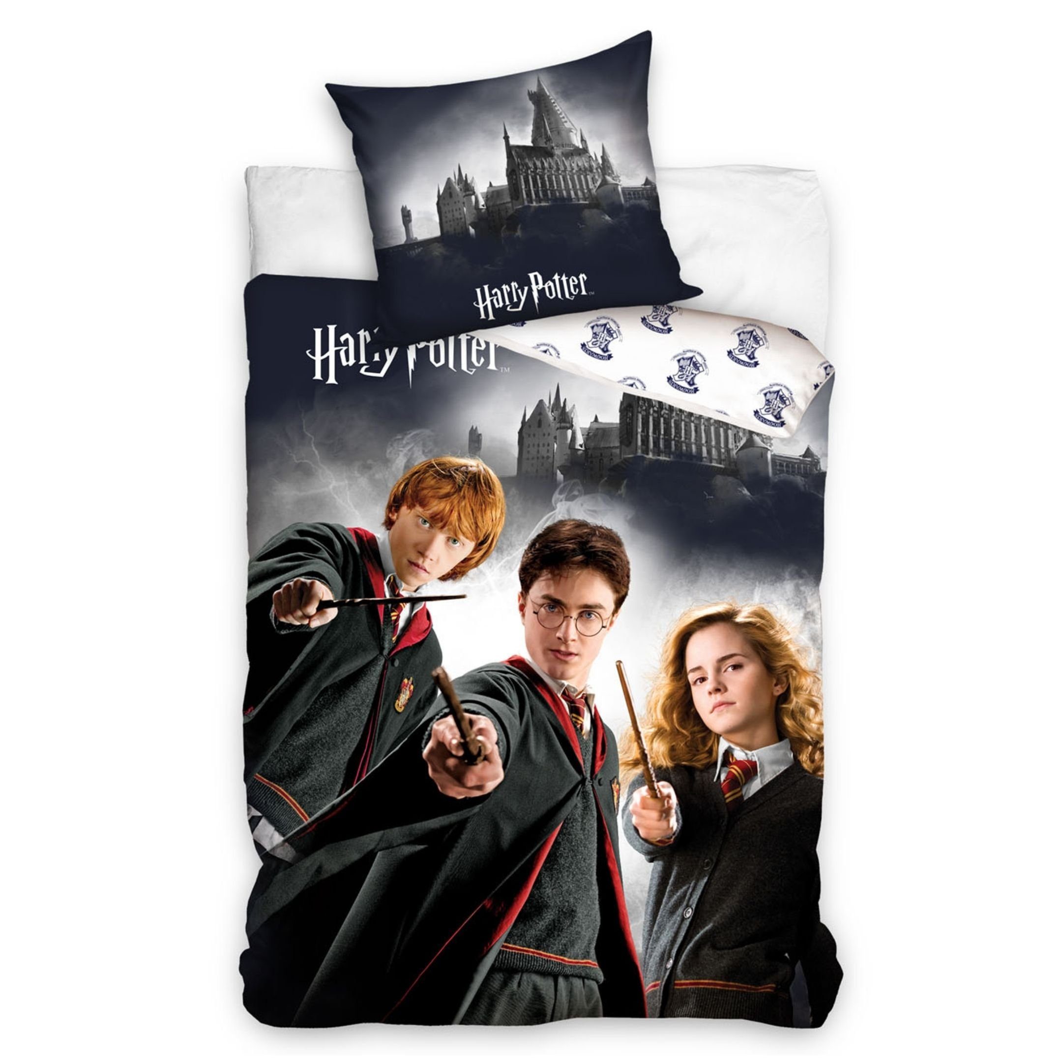 Bettwäsche Harry Potter 135x200 + 80x80 cm 2 tlg., 100 % Baumwolle in Renforcé, MTOnlinehandel, Renforcé, 2 teilig, Bettwäsche-Set mit Hermine, Harry & Ron für Kinder, Teenager, Jugend