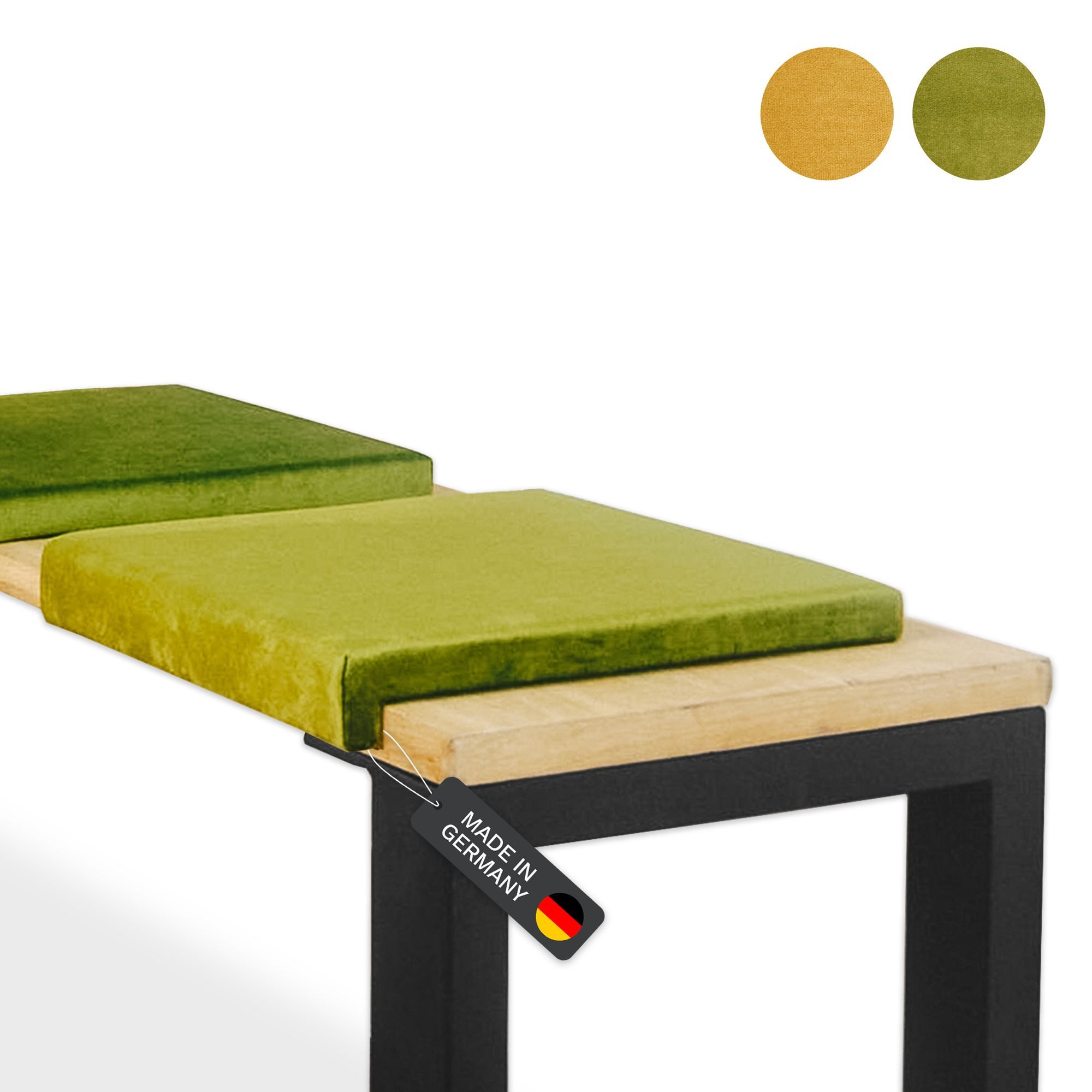 Lycce Bankauflage Klemmkissen, Sitzkissen mit 1 Leiste, 40cm breit - 35cm Klemmtiefe, (1 St), weich gepolstert, verrutscht nicht, edle Optik Samt senf olive
