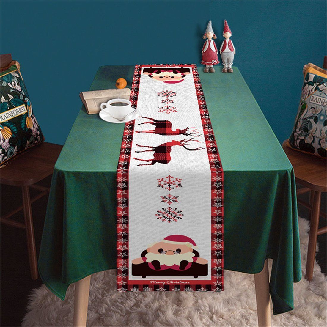 Christmas Tischläufer Print Tischdekoration,Weihnachtsmann Tischläufer Fawn DÖRÖY