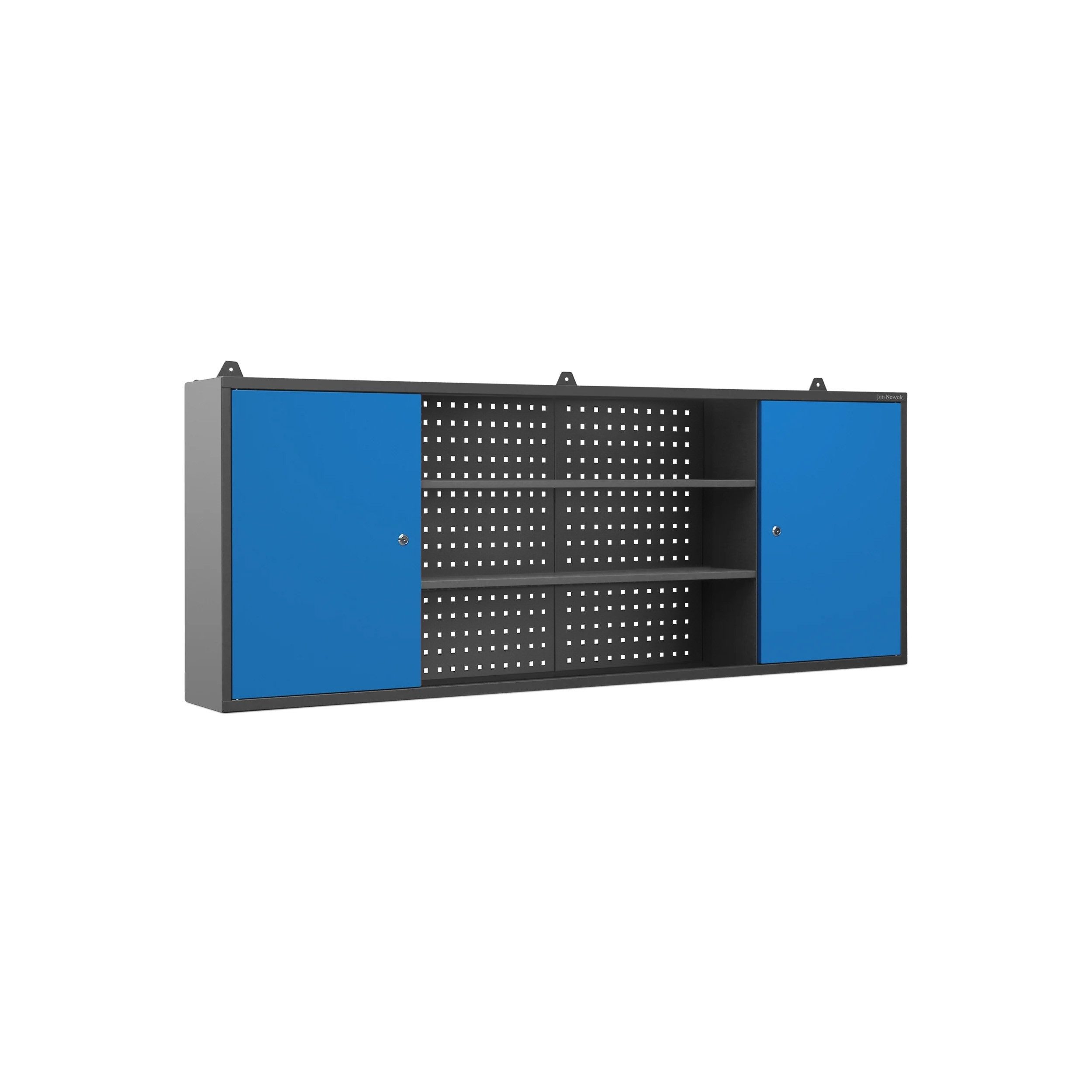 Jan Nowak Werkzeugschrank Hängeschrank LEO 160 cm Lochwand 3 Zonen abschließbar Stahl (0,8 mm 60 x 160 x 20 cm Lochabstand 27 mm Wandmontage) Hänger 2 Schlösser Regal 40 kg Perforierung robust 3 Farben