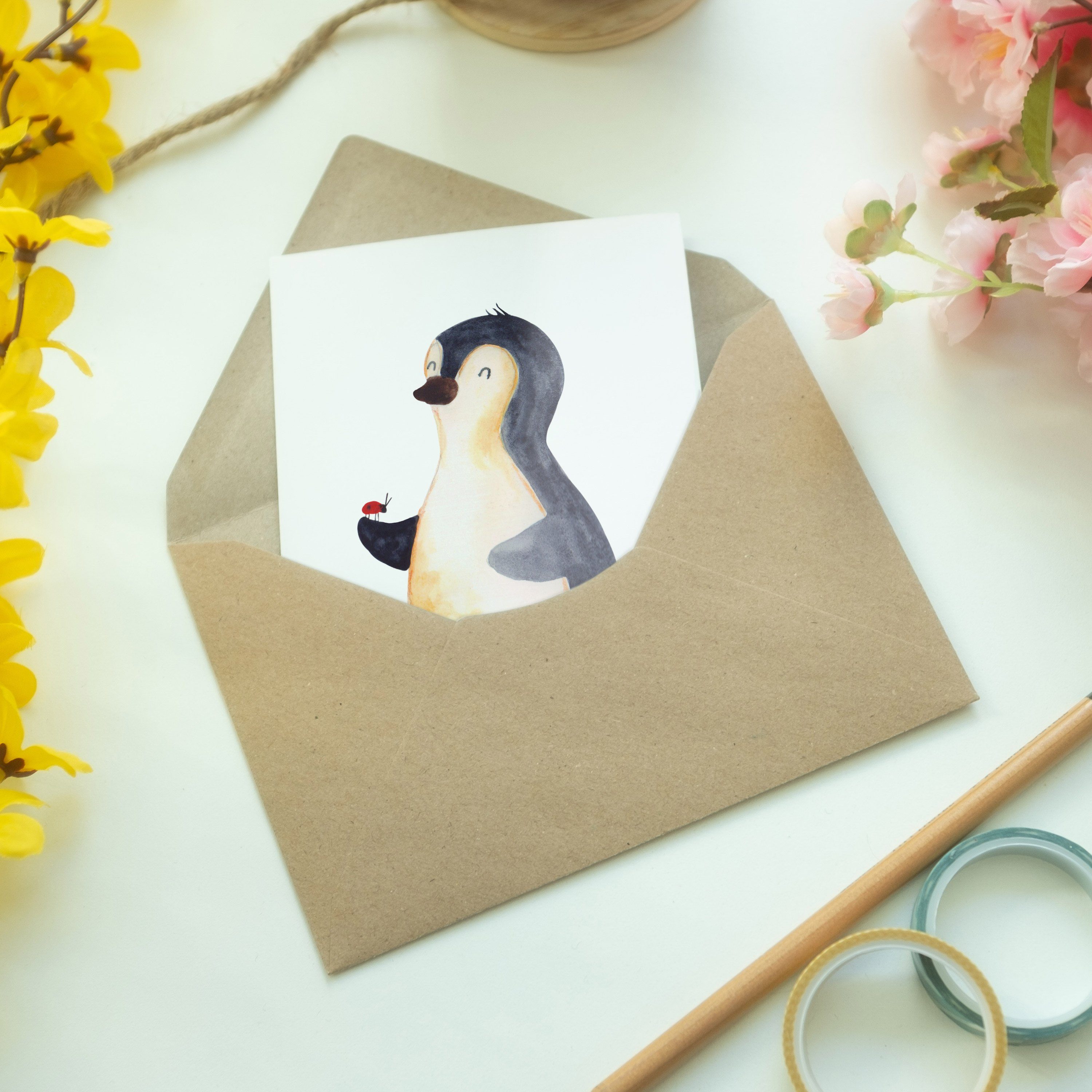 Mr. & Mrs. Grußkarte Geschenk, Panda - Marienkäfer - Hochzeitskarte, Glückwunschkar Pinguin Weiß
