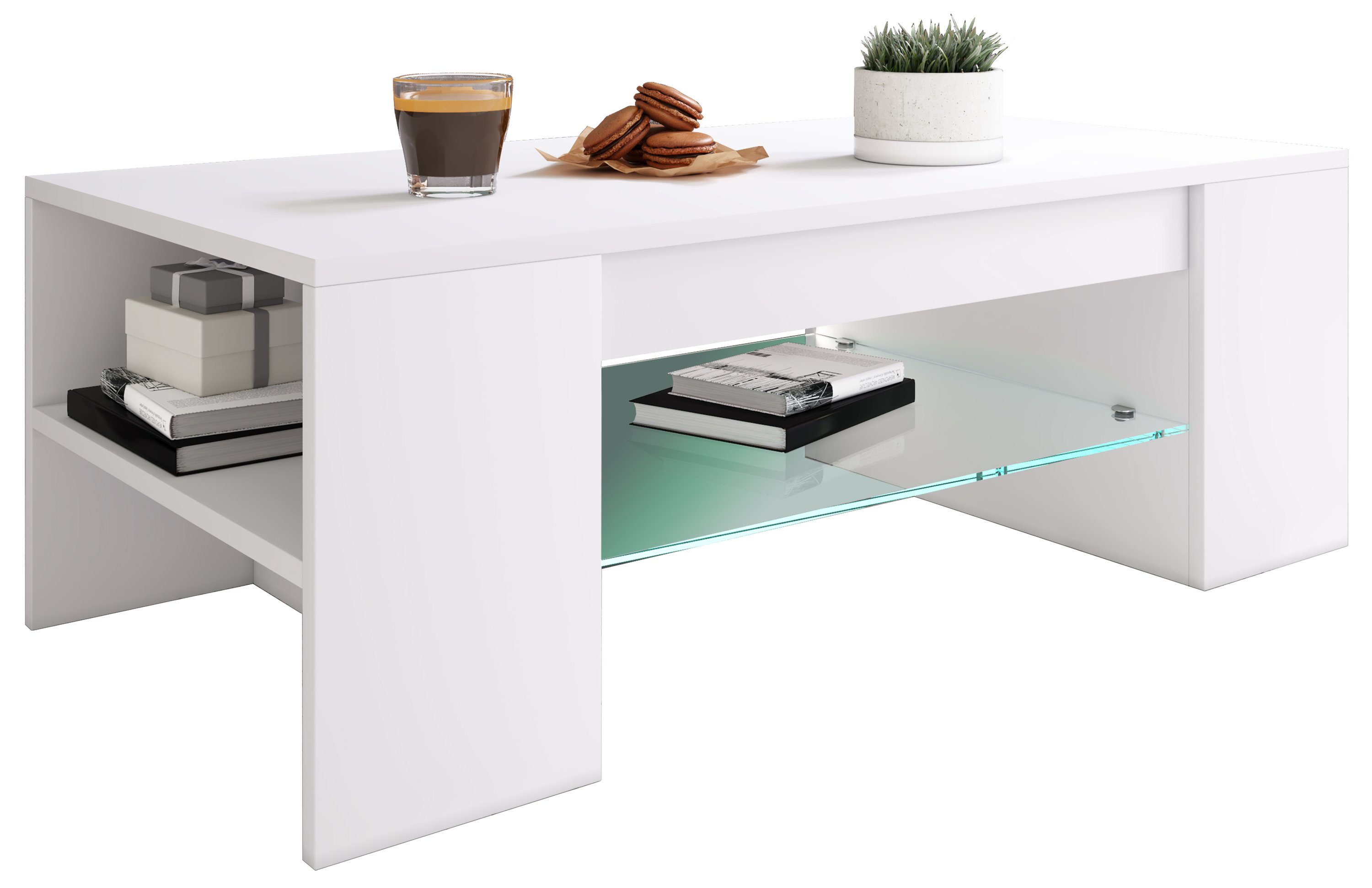 VCM Couchtisch Tunas B. 100 x T. 50 x H. 35 cm, Stauraum für Fernbedienung und Snacks, passend zu modernem Wohnstil
