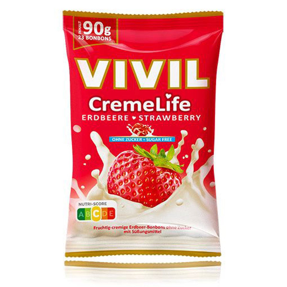 VIVIL Süßigkeit, Vivil Creme Life Erdbeer fruchtige Lutschbonbons zuckerfrei 90g