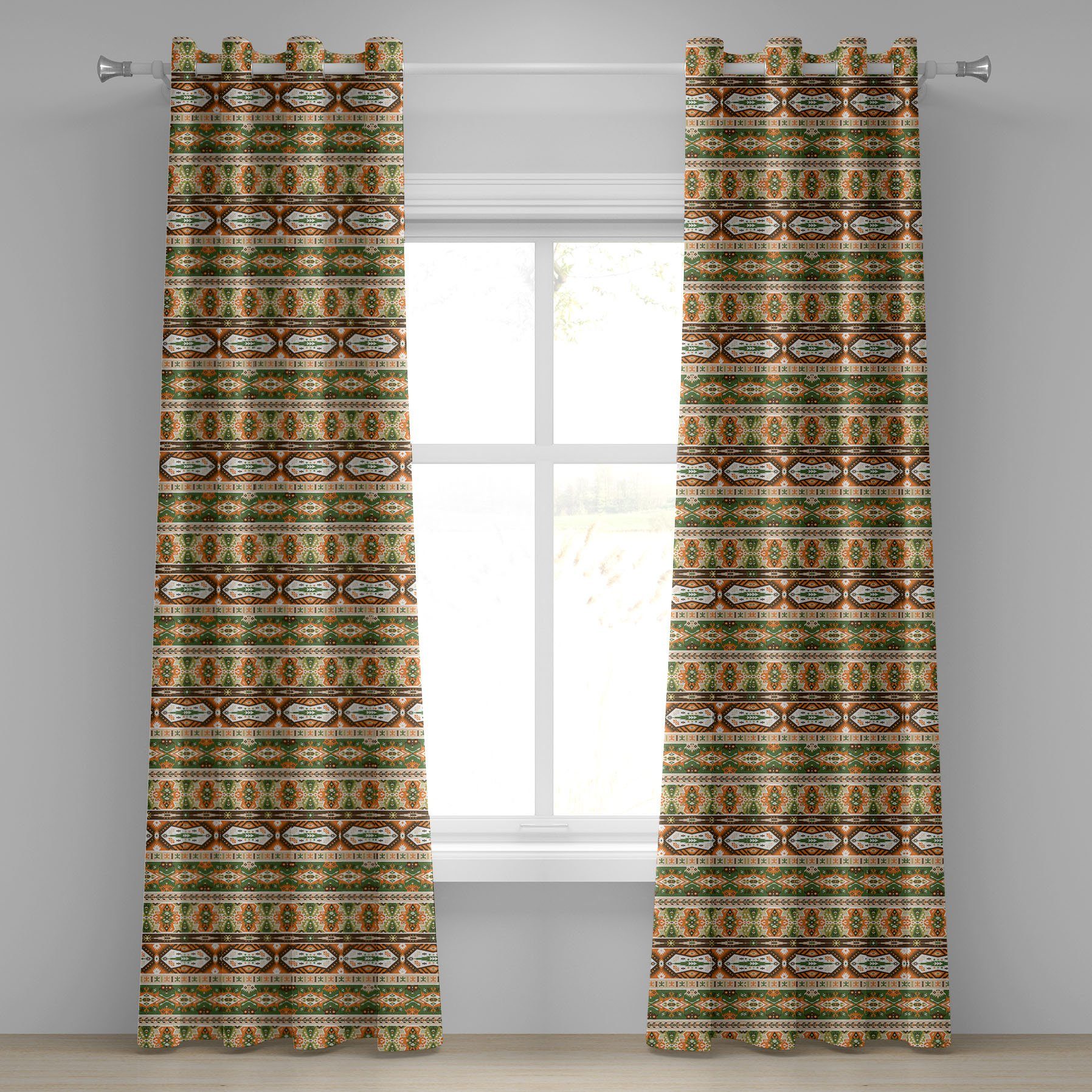 Gardine Dekorative 2-Panel-Fenstervorhänge für Schlafzimmer Wohnzimmer, Abakuhaus, Stammes Aztec Maya-Art-Streifen