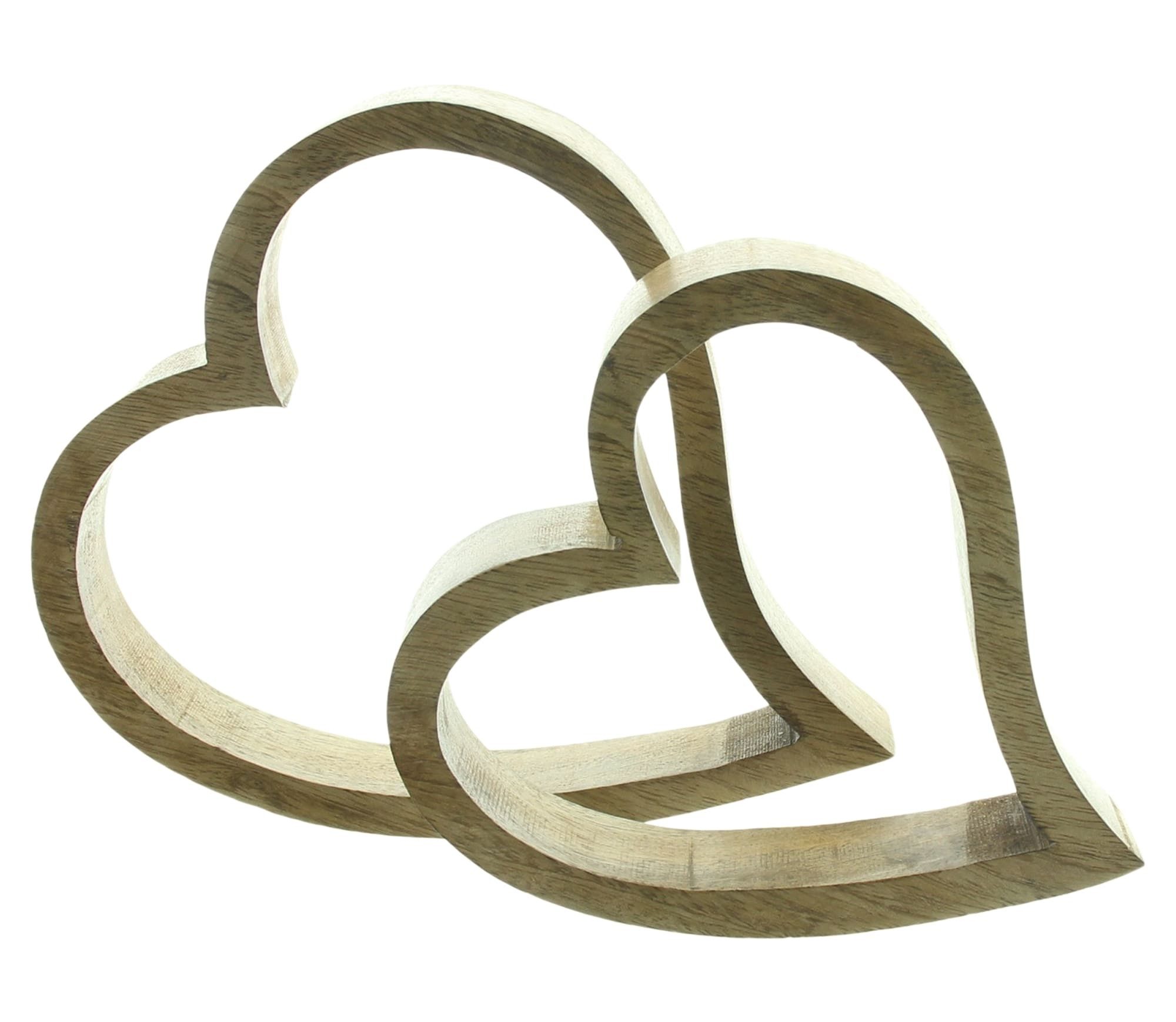 Dekoleidenschaft Dekofigur "Herz" aus Mango Holz, Tischdeko, Dekoherz, Hochzeitsdeko, Holzherz (2 St., im Set), 15 + 17 cm hoch