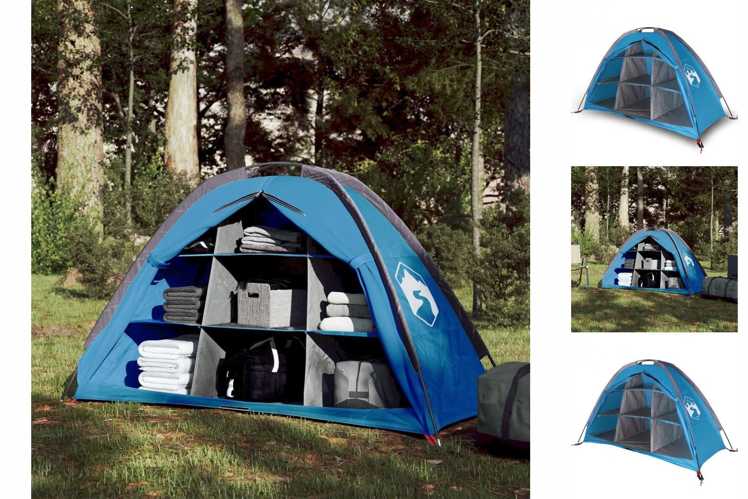 vidaXL Kuppelzelt Zelt Campingzelt Familienzelt Freizeitzelt Kuppelzelt 9 Fächer Blau 12