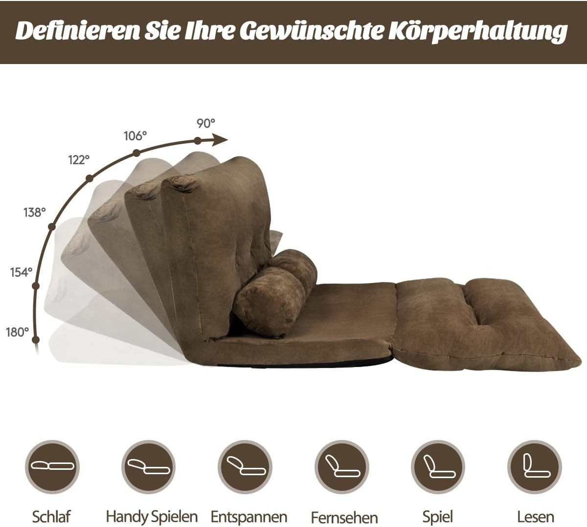 COSTWAY Schlafsofa, bettfunktion,verstellbare Rückenlehne,klappbar,Kissen