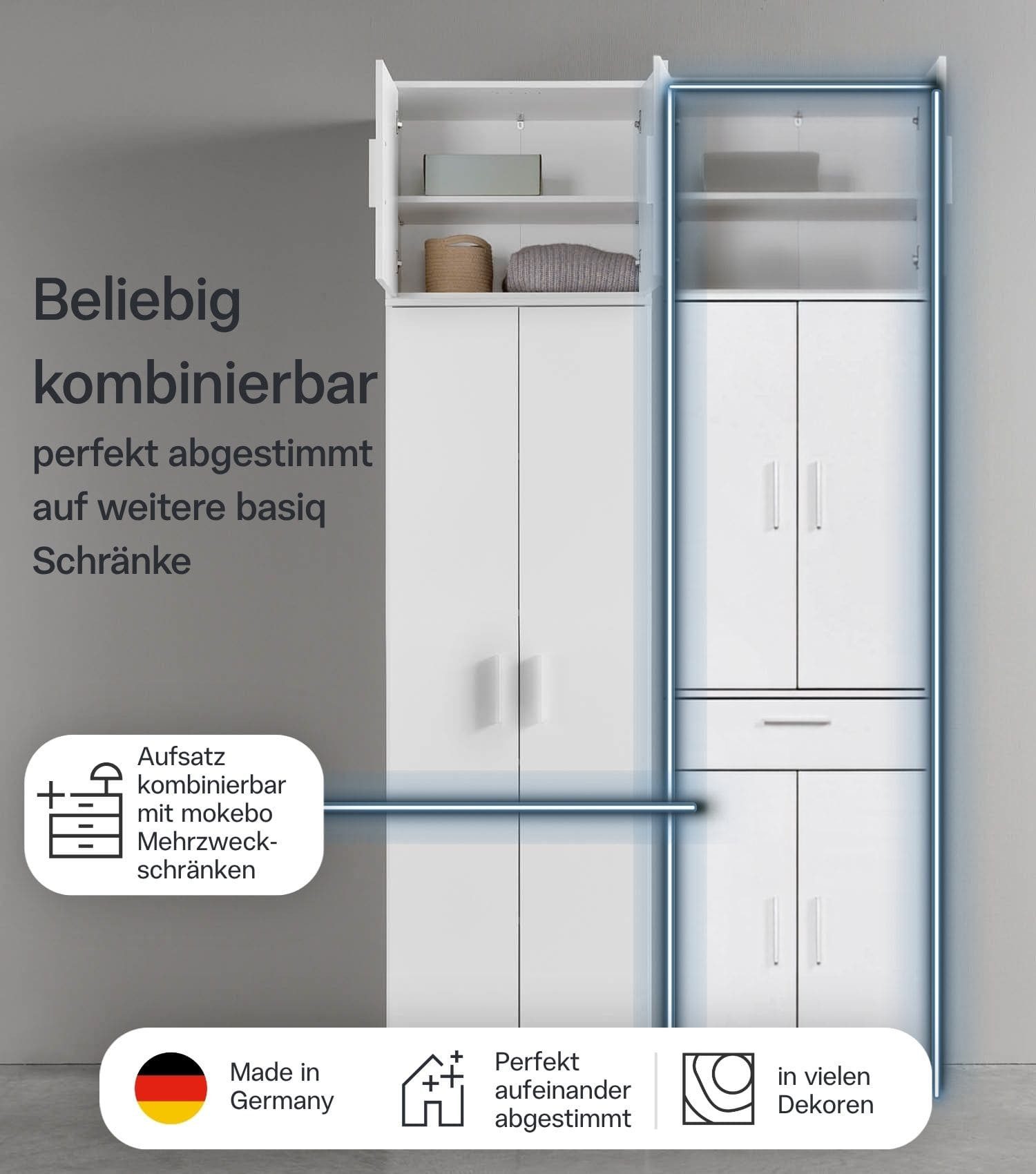 mokebo Mehrzweckschrank Der Extralange (60x230 cm) Made in Germany, Büroschrank, Aktenschrank, Flurschrank in Weiß – Bild 3 von 5