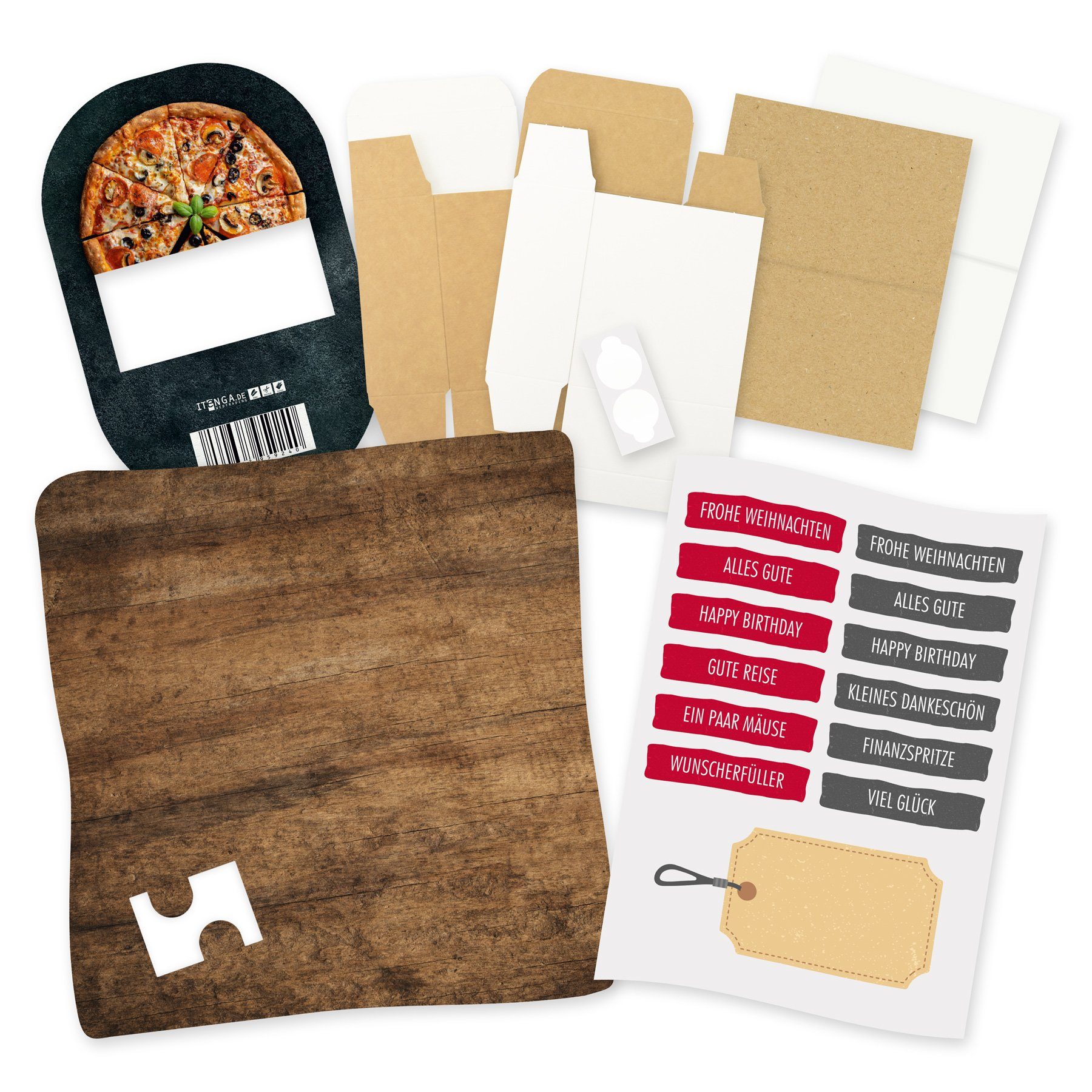 itenga Grußkarten itenga Geldgeschenkverpackung Pizza (Motiv mit Holz 105) Bodenplatte