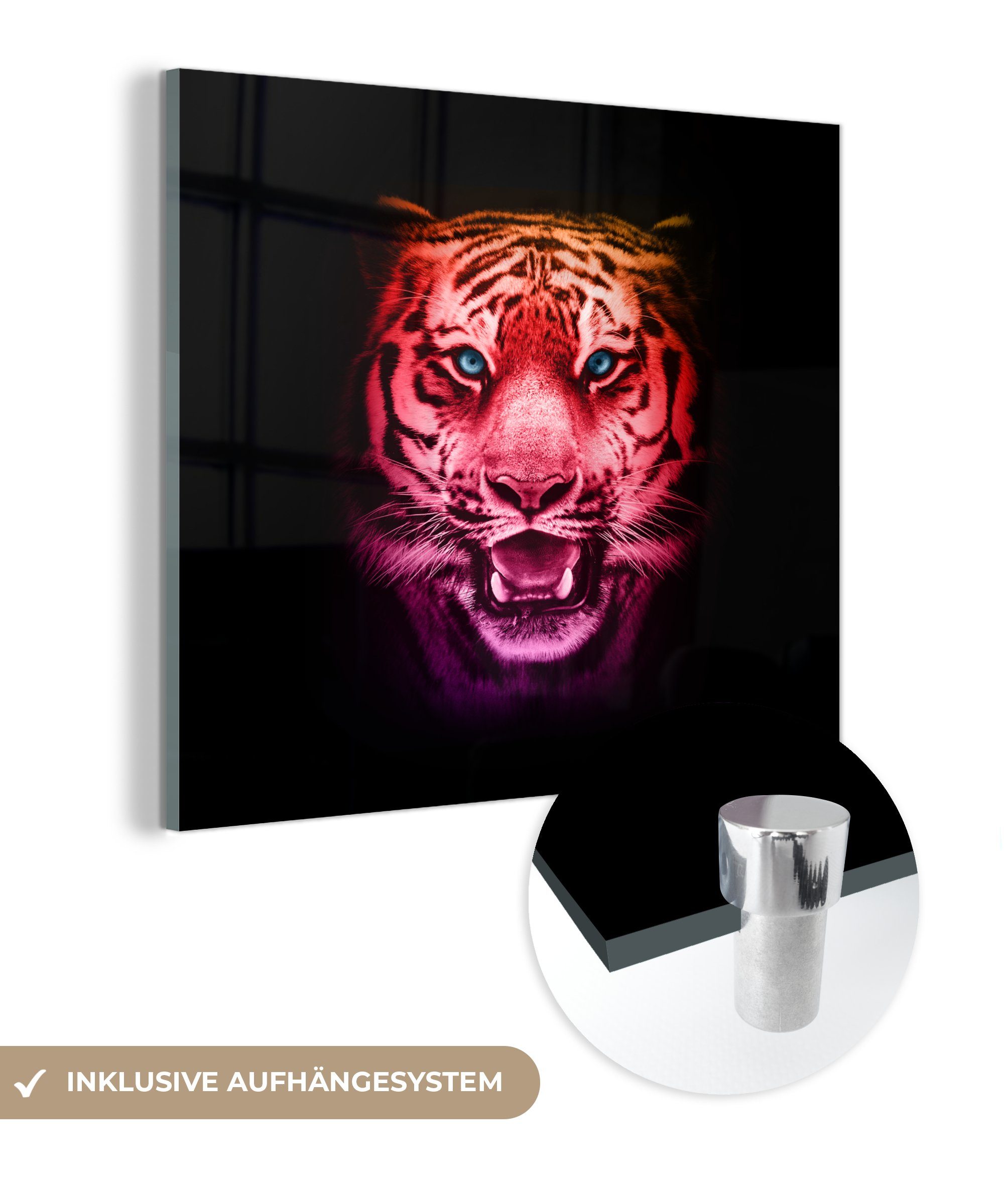 MuchoWow Acrylglasbild Tiger - Farben - Tiere, (1 St), Glasbilder - Bilder auf Glas Wandbild - Foto auf Glas - Wanddekoration