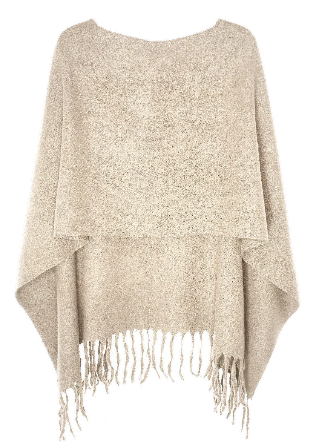 dy_mode Strickponcho Kuscheliger Damen Strickponcho mit Fransen – Unifarbener Überwurf/Cape Unifarbe, mit Fransen