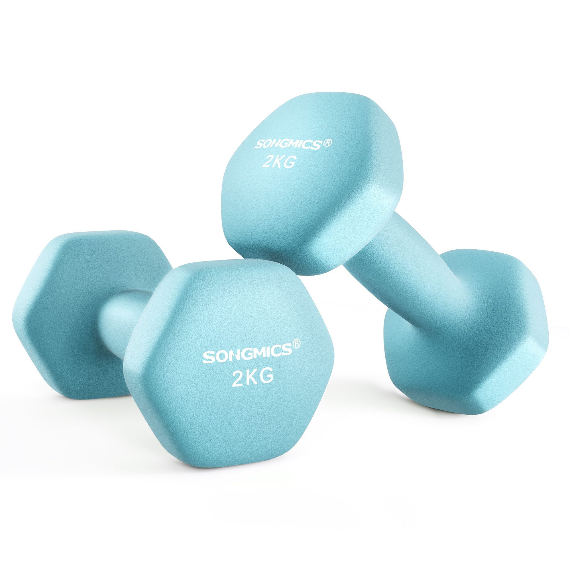 SONGMICS Kurzhantel Hantelset, Kurzhanteln, Hexagon, Neopren-Beschichtung, für Zuhause, (2er Set Neopren-Beschichtung, Hantelset, Kurzhanteln, Hexagon), 2 x 2 kg, Krafttraining, Workout, Fitnesstraining, für Zuhause