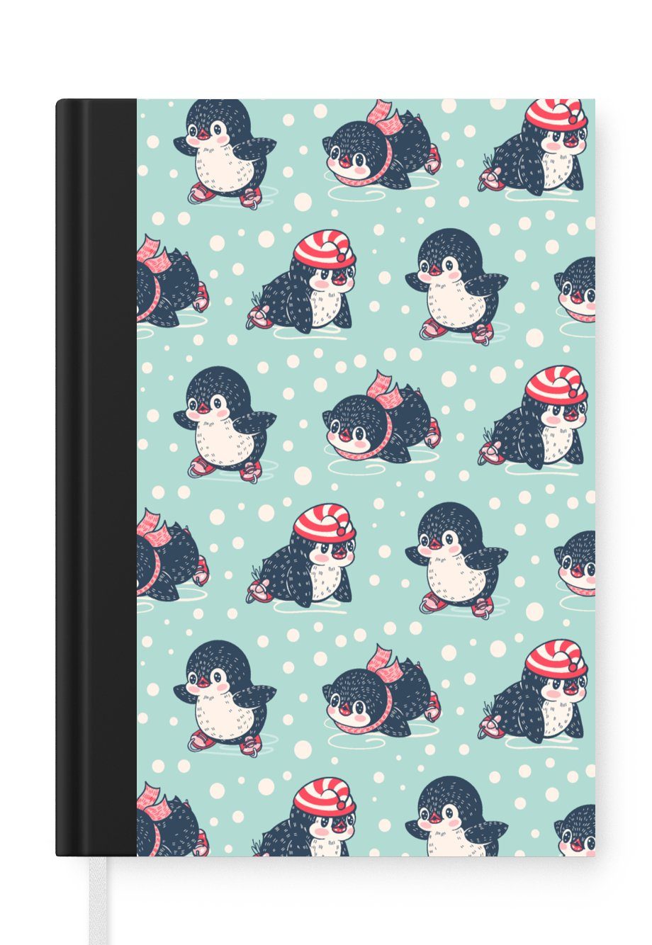 MuchoWow Notizbuch Pinguin - Schlittschuhe - Mütze - Kinder - Muster, Journal, Merkzettel, Tagebuch, Notizheft, A5, 98 Seiten, Haushaltsbuch