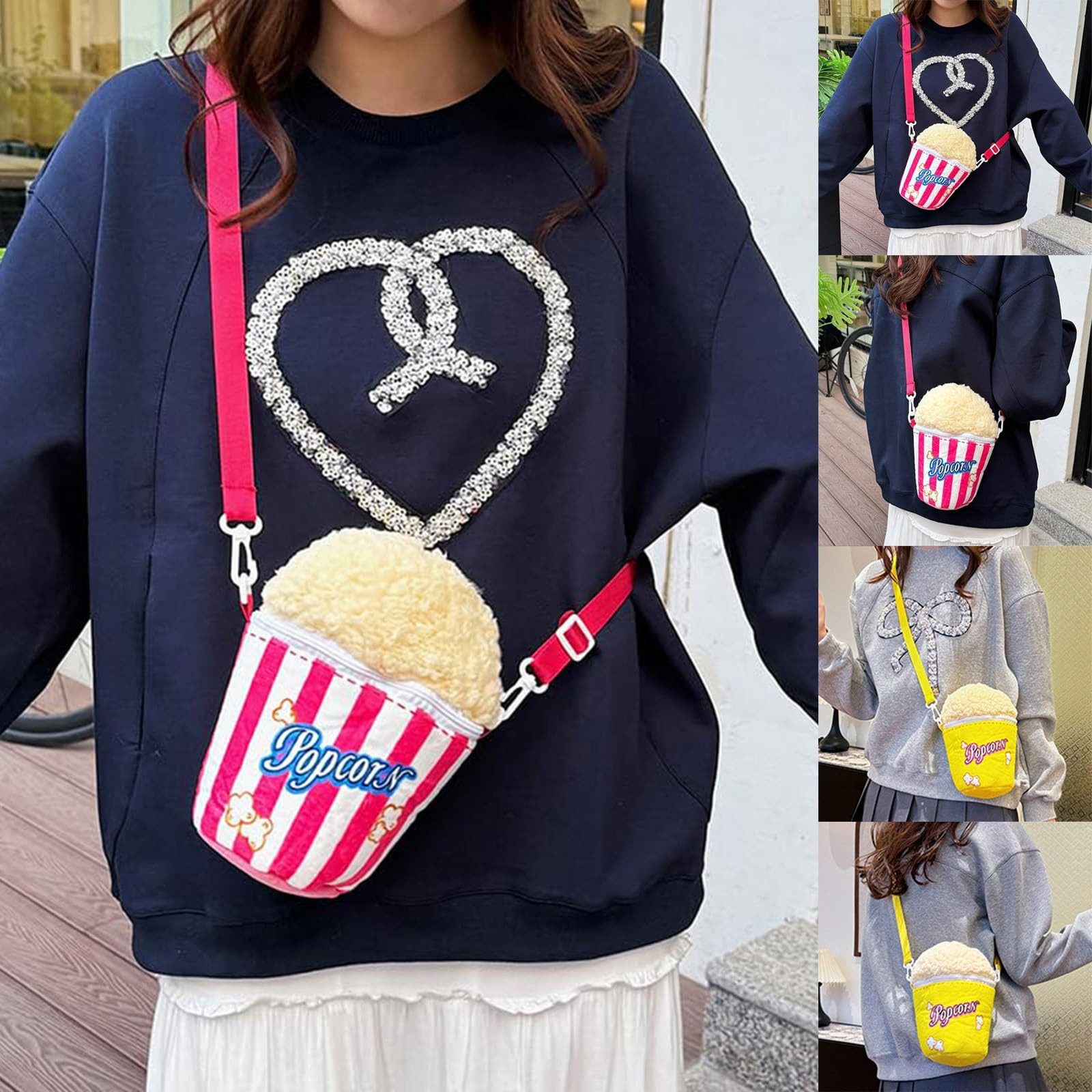 CLTYQ Schultertasche Damen Popcorn Tasche Umhängetasche, Popcorn Kostüm Schultertasche mit Reißverschluss, für Karneval