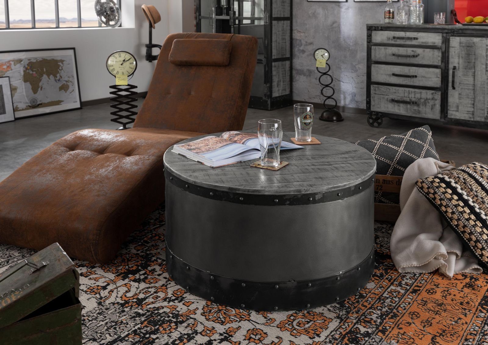 Massivmoebel24 Couchtisch Couchtisch Mango 78x78x43 grau lackiert HEAVY INDUSTRY #163