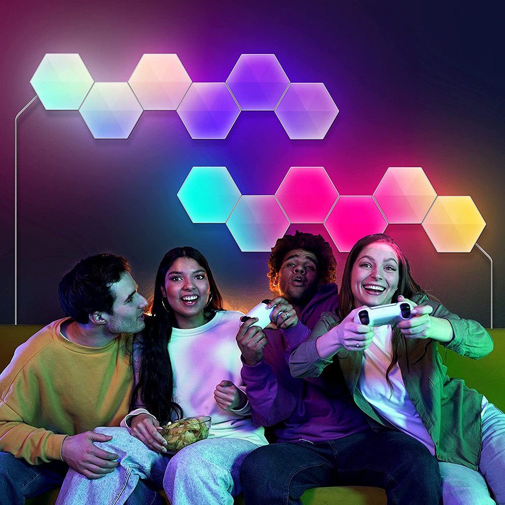 Rosnek LED Wandleuchte App Schlafzimmer RGB, für Musiksyn, Bluetooth, und RGB, Bluetooth, Spielzimmer, Smart Fernbedienung LED-Sechseck-Leuchten, DIY