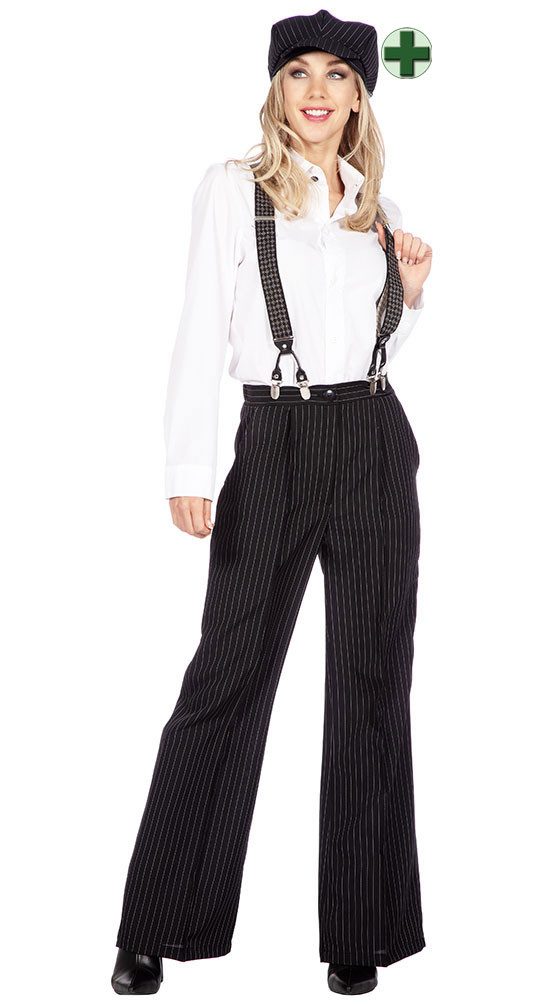 Karneval-Klamotten Kostüm 20er Jahre Plus Size Damen Nadelstreifenhose Kappe, Gangsterbraut Damenkostüm große Größen 1920 1930 Great Gatsby Outfit