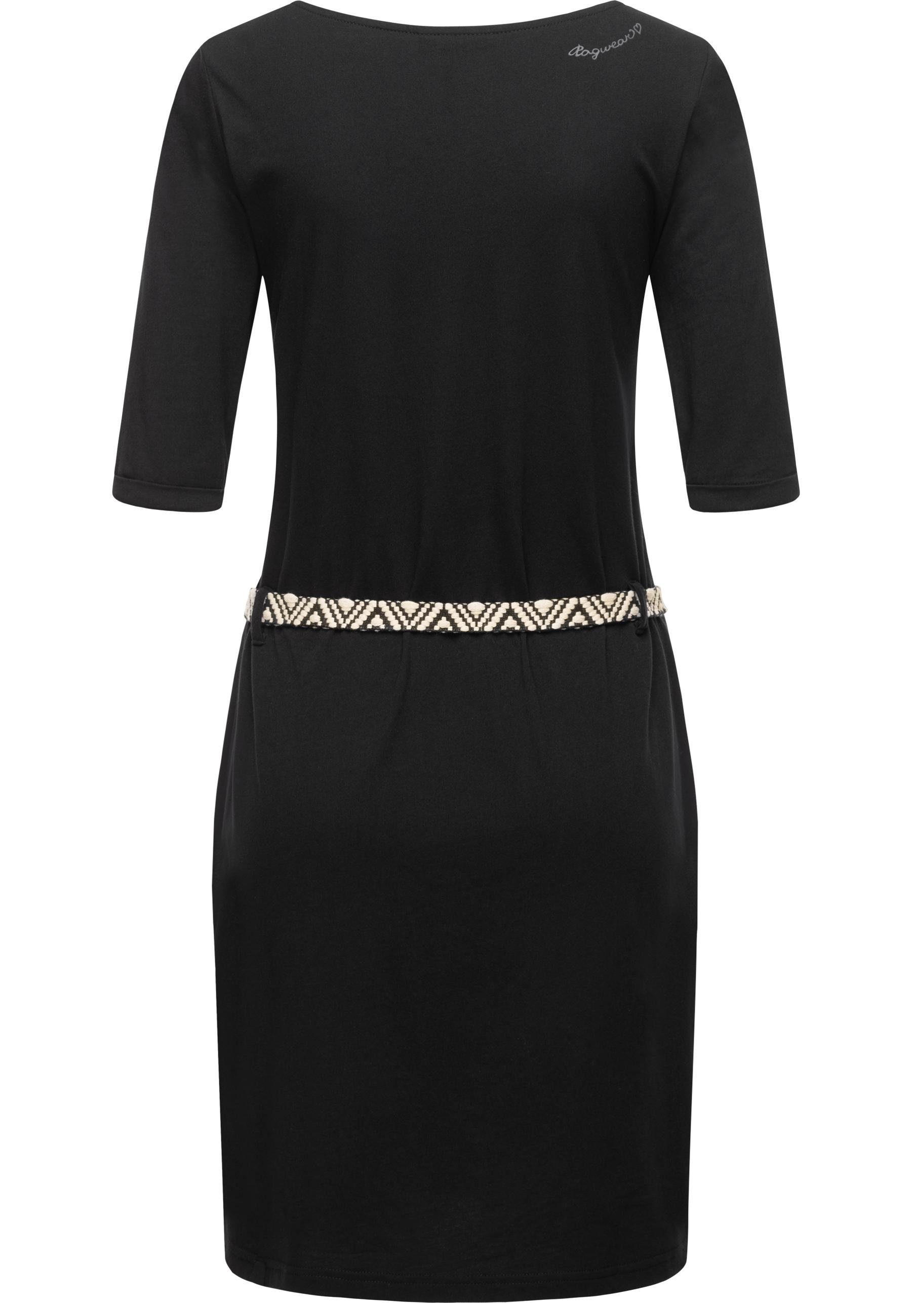 Damenkleid mit schwarz Shirtkleid Tannya Ragwear (2-tlg) Gürtel Solid stylisches