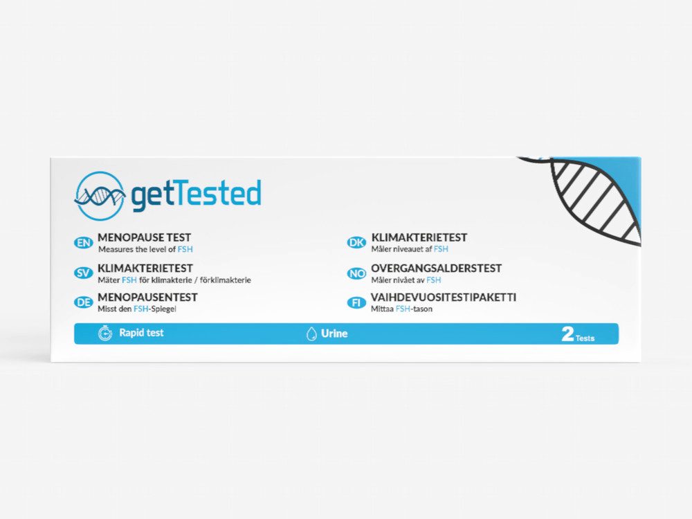 GetTested International AB Fertilitätsset Menopause-Test 2er-Pack, 1 Messparameter, Mehrfachtest, 1-tlg., FSH-Test für zuhause, FSH-Test im 2er-Pack