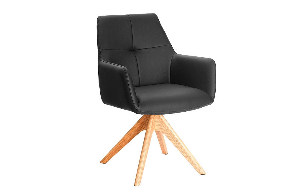 riess-ambiente Drehstuhl ALMARA schwarz/natur - Eiche, Echtleder, 360°, Massivholz, modern (Einzelartikel, 1 St), Natürlicher Polsterstuhl - ideal f. Ess- & Wohnzimmer oder Home Office