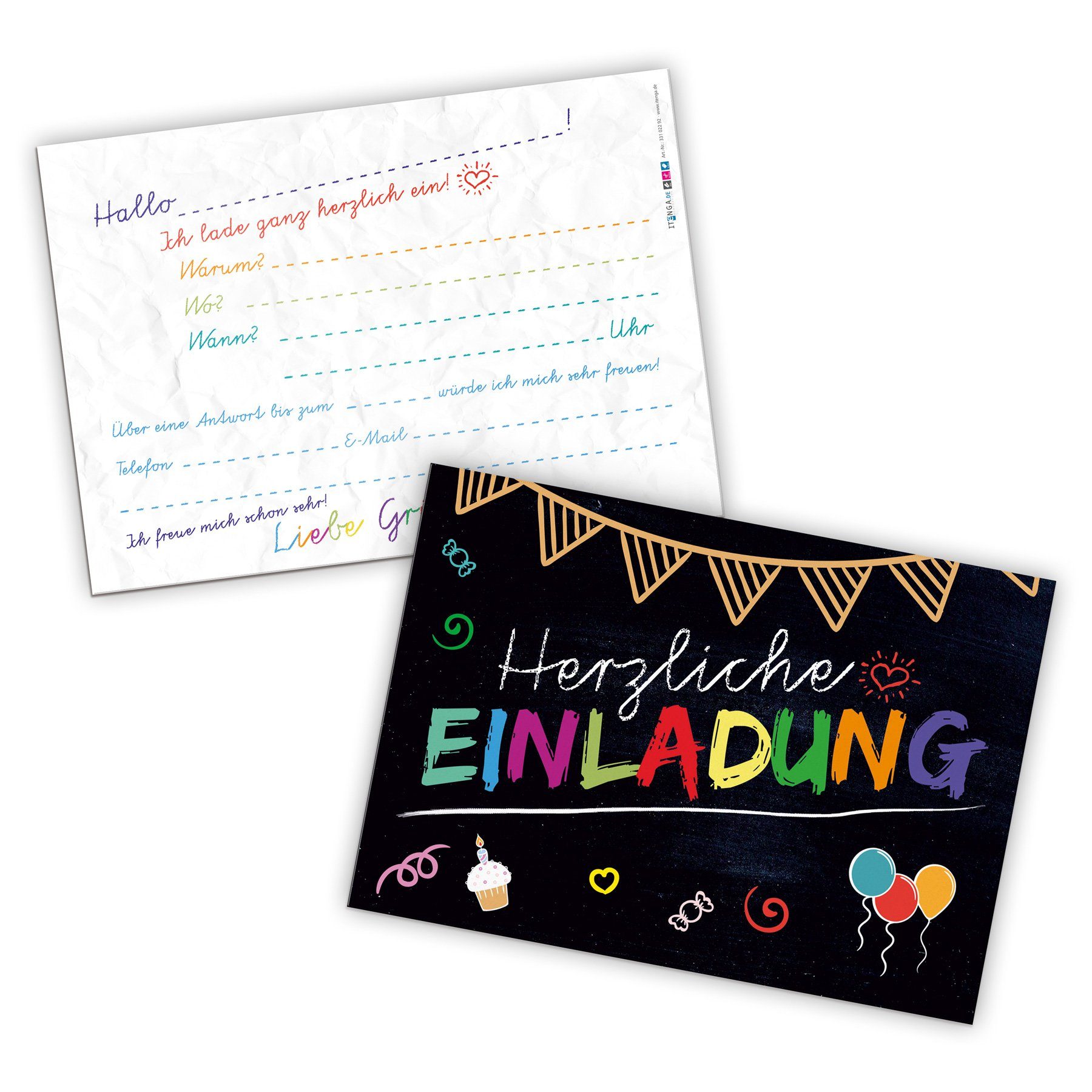 itenga Grußkarten itenga 12 x Postkarte Einladung "Tafel" Geburtstag Schulanfang Kinderg