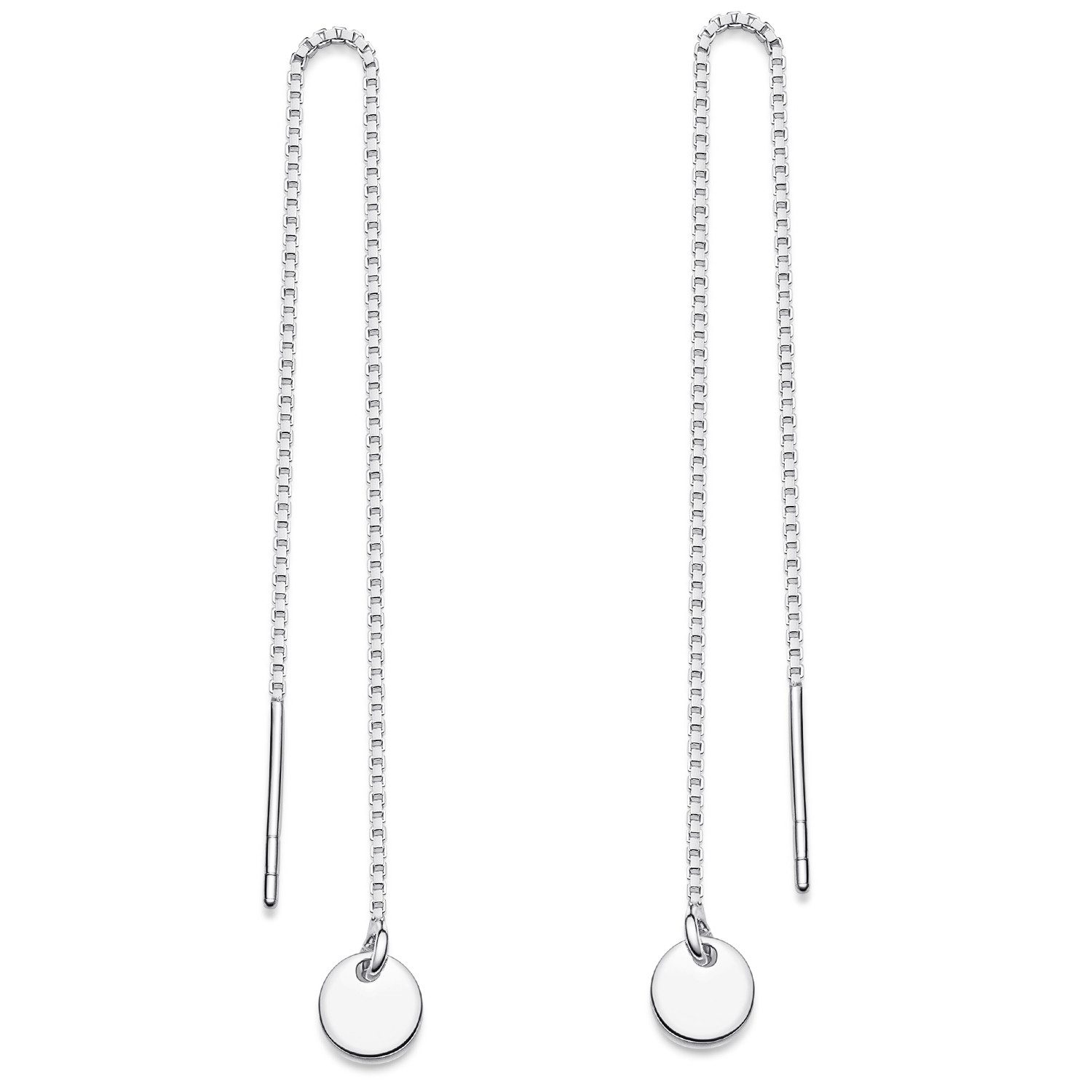 Materia Paar Ohrhänger Damen Durchzieher Plättchen rund 5,5mm SO-10, 925 Sterling Silber