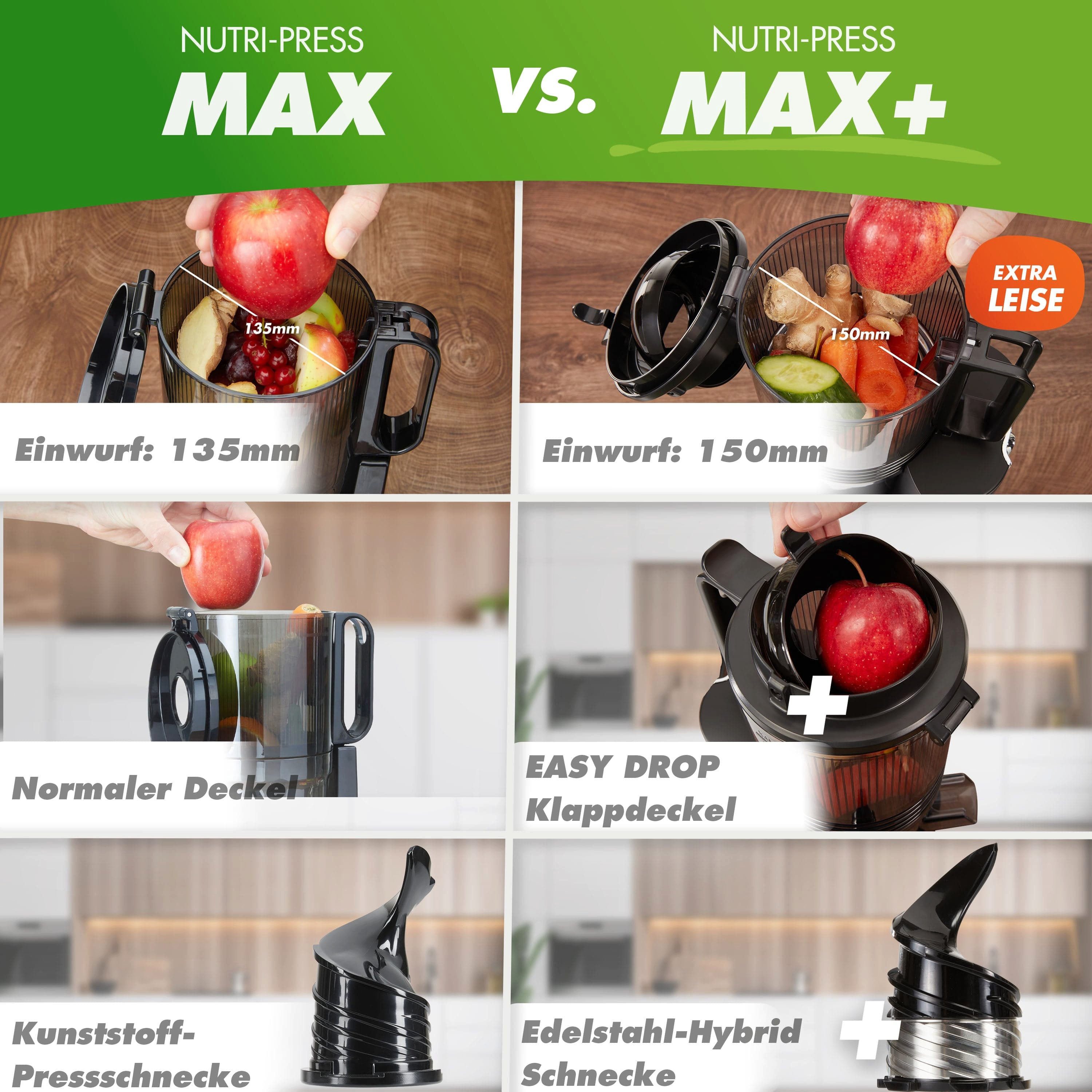 Nutrilovers Slow Juicer NUTRI-PRESS MAX+ Slow Juice Entsafter - Ganze Früchte entsaften, 250 W, XXL-Einfüllöffnung für ganze Früchte ohne Vorschneiden – Bild 5 von 5