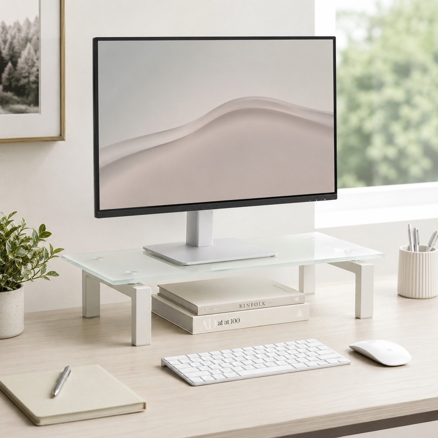 HOOZ TV-Board TV-Board 1602 Weißglas – TV-Tisch aus ESG-Sicherheitsglas 60 x 28 cm (Einzelartikel, 1x TV-Board inklusive Montagematerial und Aufbauanleitung), Modernes TV-Board aus Weißglas mit stabilem Metallgestell