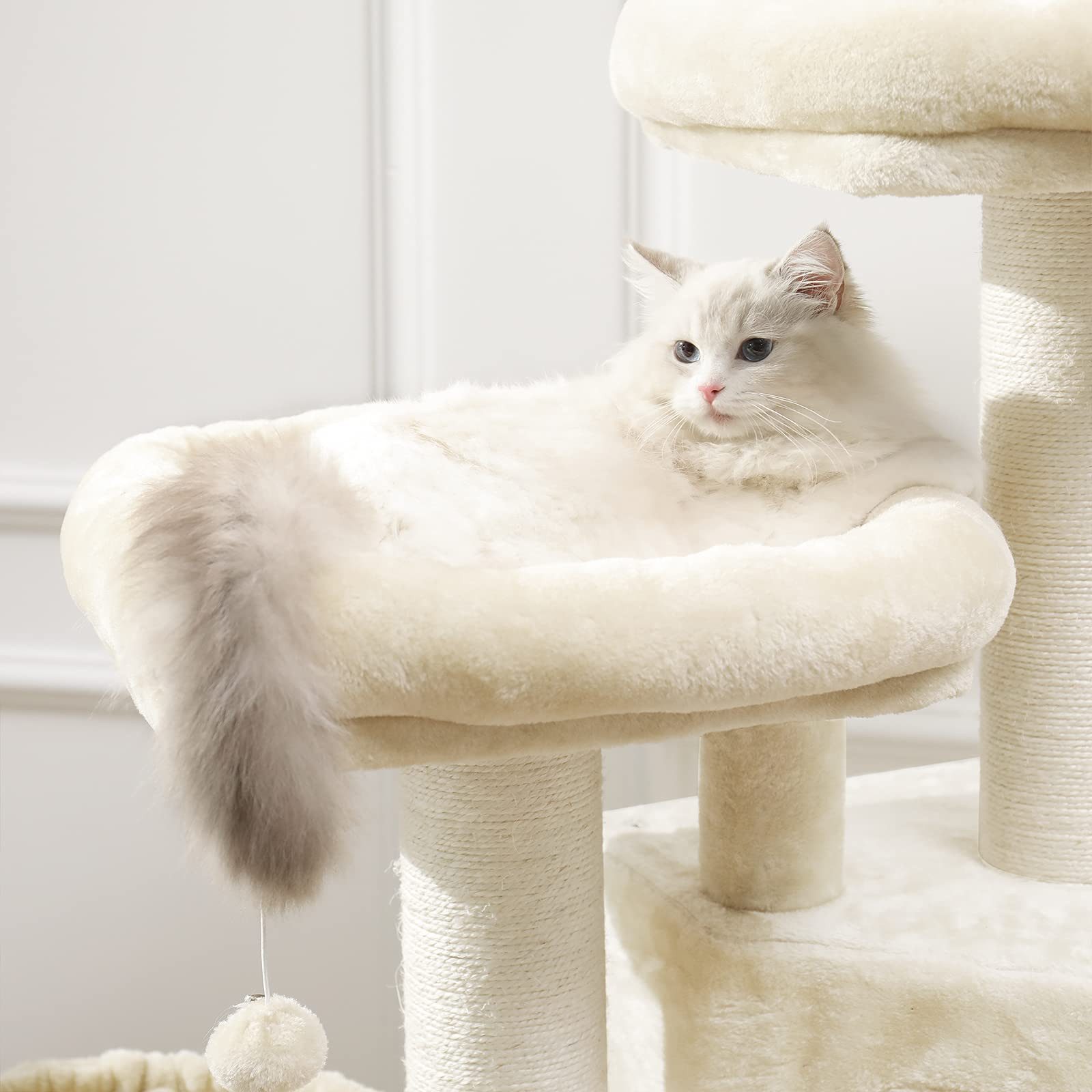 MSMASK Kratzbaum groß für Katzen stabil mit Sisal-Kratzstangen, 2 Aussichtsplattform