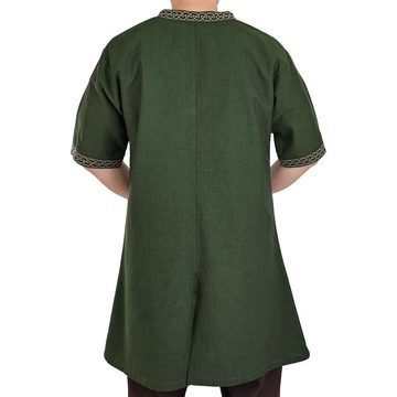 Vehi Mercatus Wikinger-Kostüm Klassische Wikinger Tunika grün "Arvid" mit Knotenmuster, kurzarm S