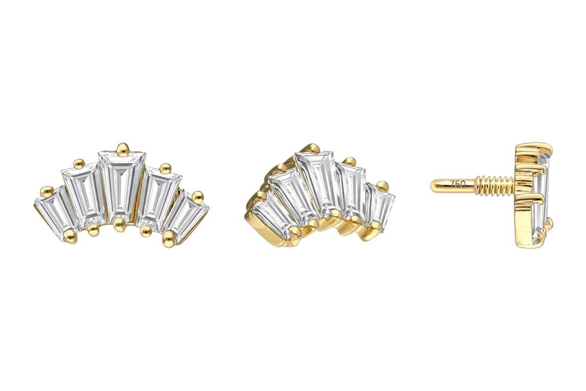 PIERCINGLINE Piercing-Set 18 Karat Gold Schraubaufsatz mit Außengewinde 5 DIAMANT-RECHTECKE (Schraub-Aufsätze, 1-tlg)