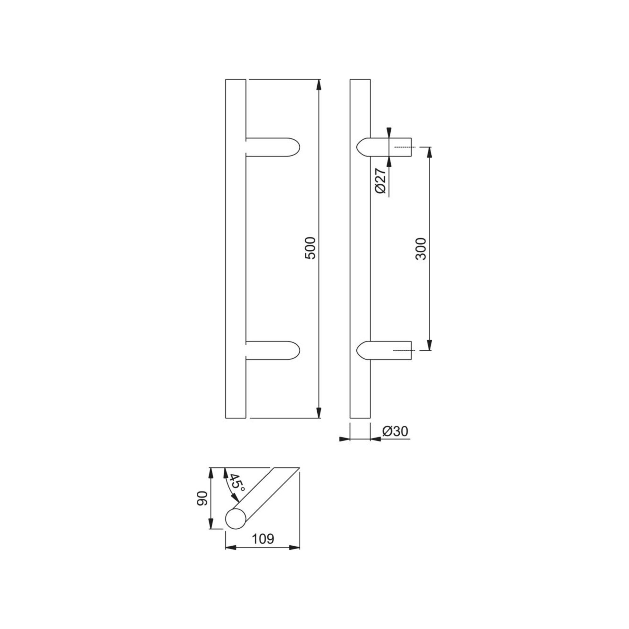HOPPE Möbelgriff HOPPE HT-Stoßgriff E5012,gerade BA300, Durchmesser 30,L500 Edelstahl m