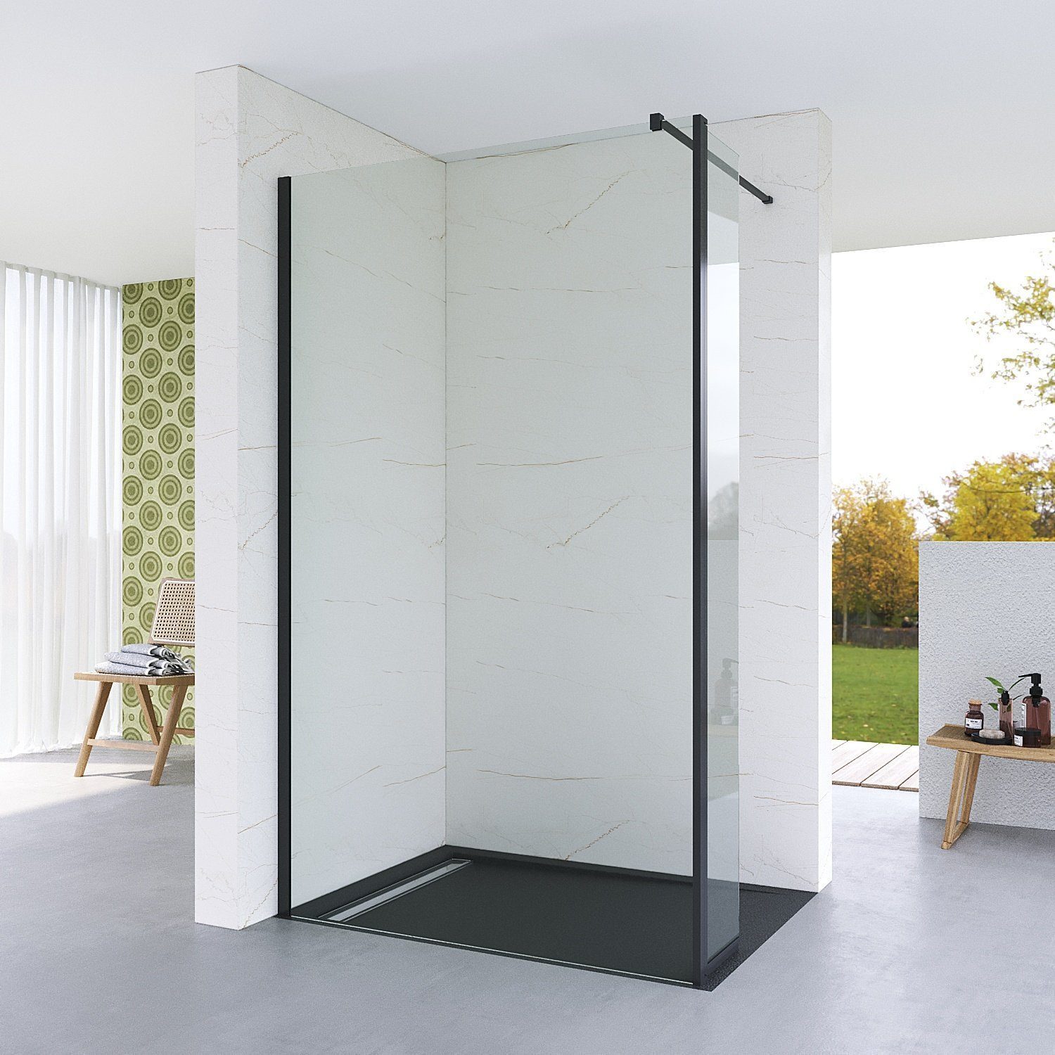 AQUABATOS Walk-in-Dusche Duschwand Duschabtrennung 80x200,90x200,100x200,110x200,120x200cm, 8 mm Einscheibensicherheitsglas (ESG) mit Nano-Beschichtung, mit Nebenteil