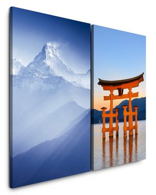 Sinus Art Leinwandbild 2 Bilder je 60x90cm Itsukushima-Schrein Miyajima Japan Himalaya Hiroshima Schrein Berggipfel